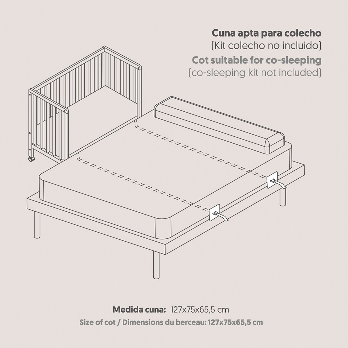 Pack cuna colecho osito convertible + colchón Blanco-8