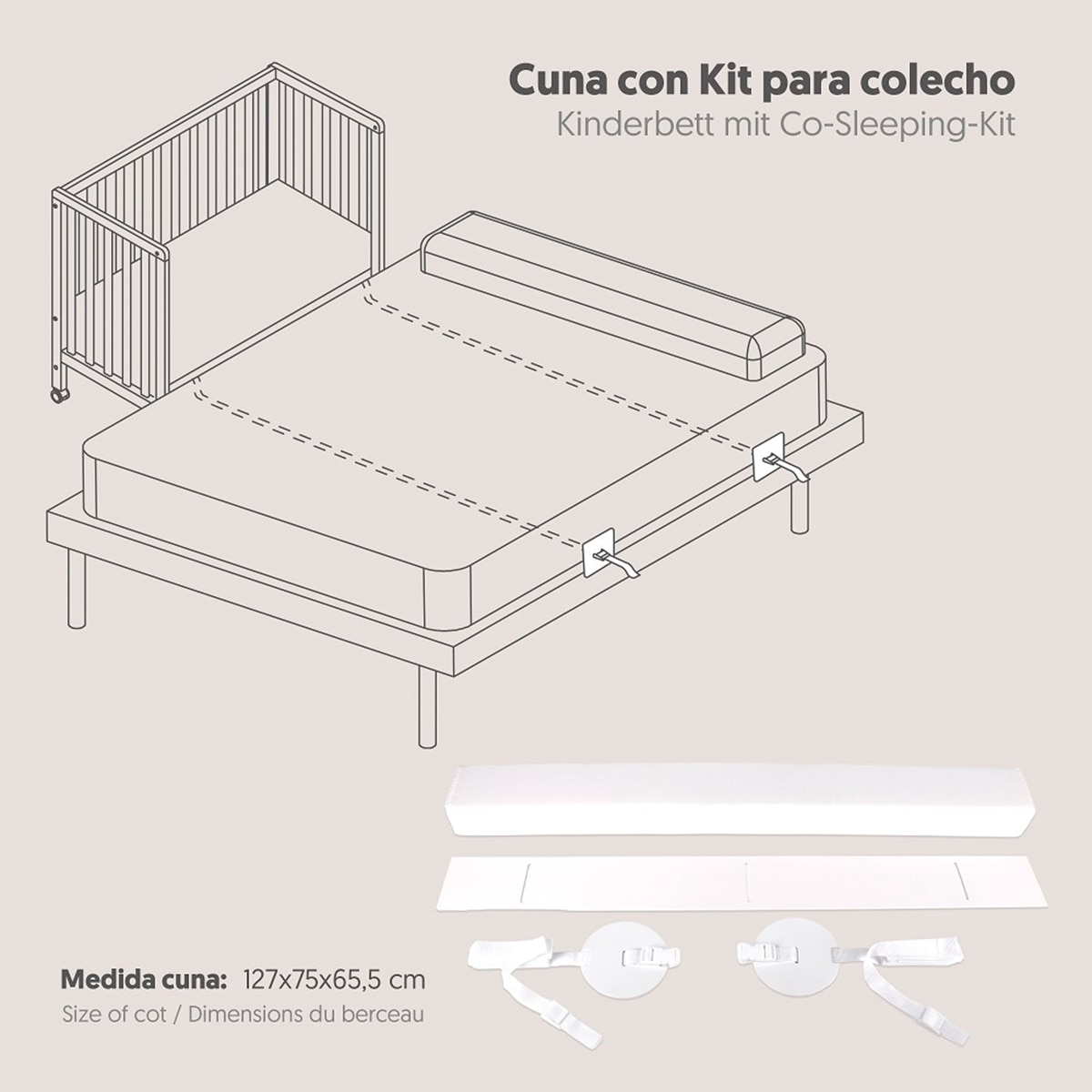 Pack cuna colecho osito convertible + kit sistema colecho Blanco-3