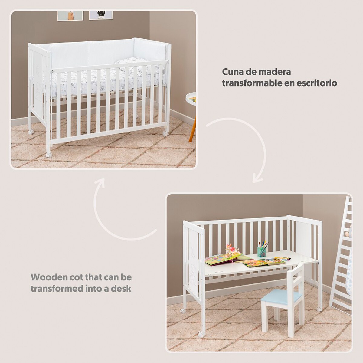 Pack cuna colecho osito convertible + kit sistema colecho Blanco-4