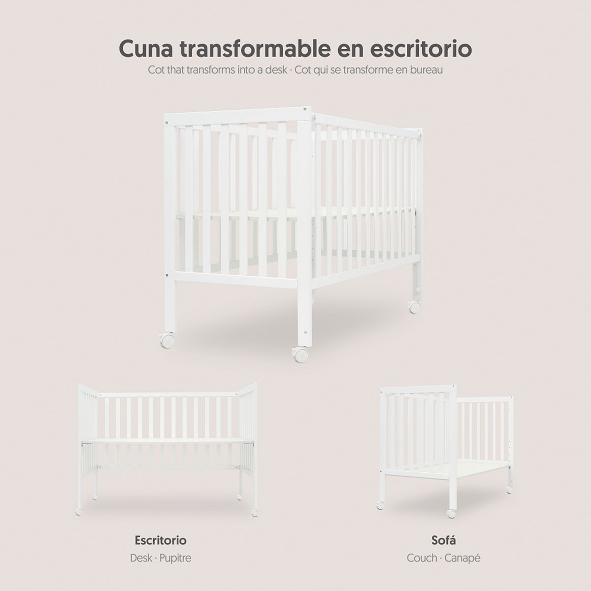 Pack cuna colecho convertible + colchón Blanco-2