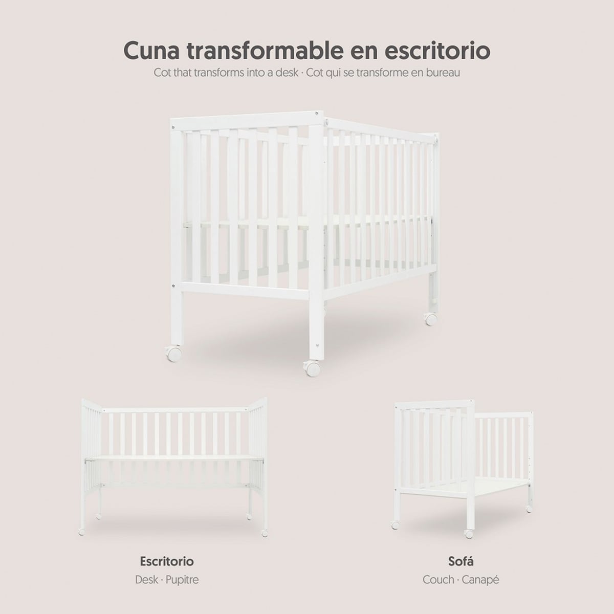 Pack cuna colecho convertible + colchón Blanco-2