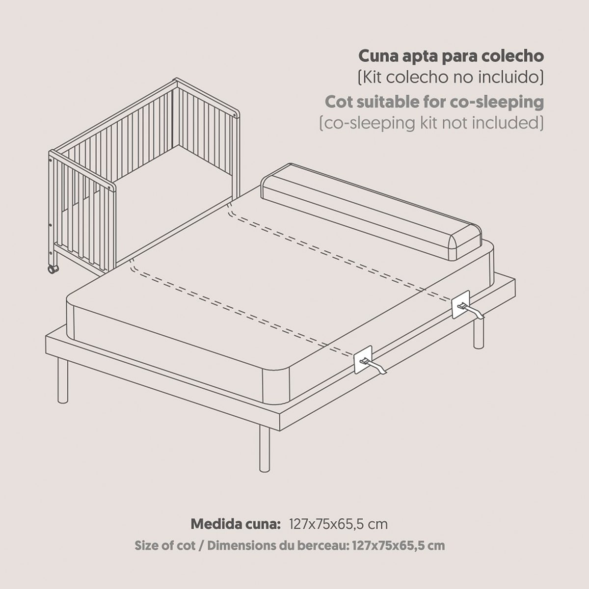 Pack cuna colecho convertible + colchón Blanco-5