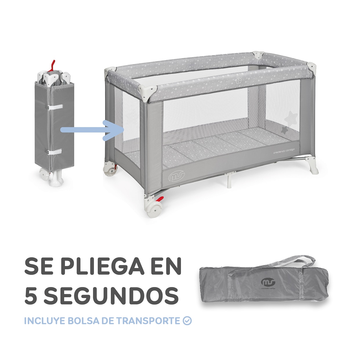 Cuna de viaje Basic Gris-10