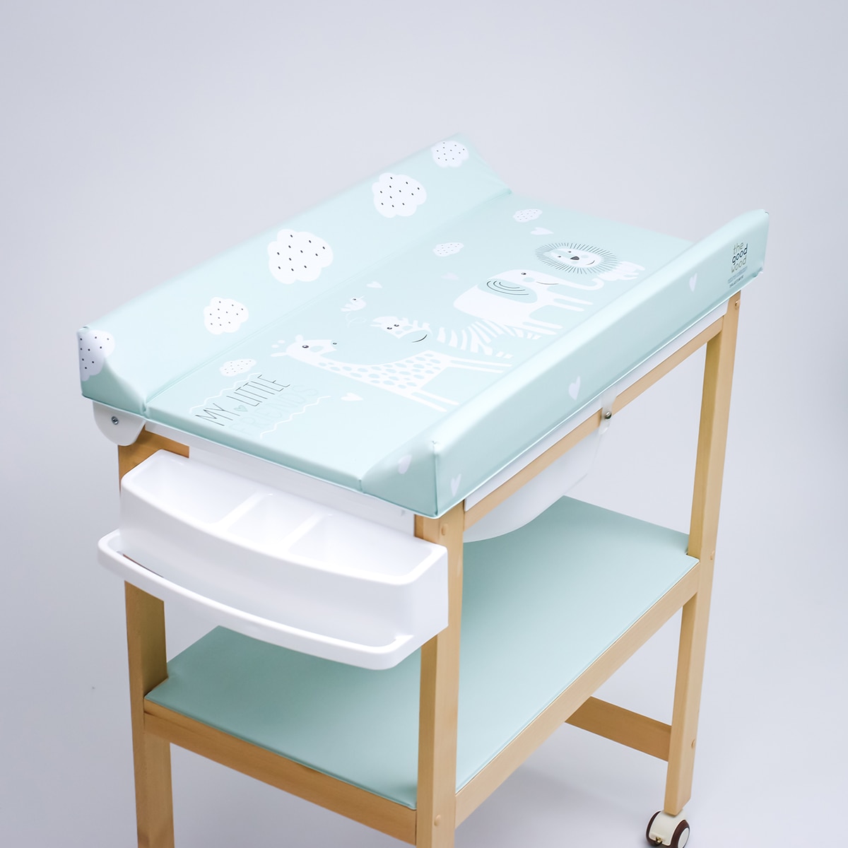 Bañera Cambiador Plastimyr de madera The Good Wood Safari mint verde Madera / Verde Menta-2