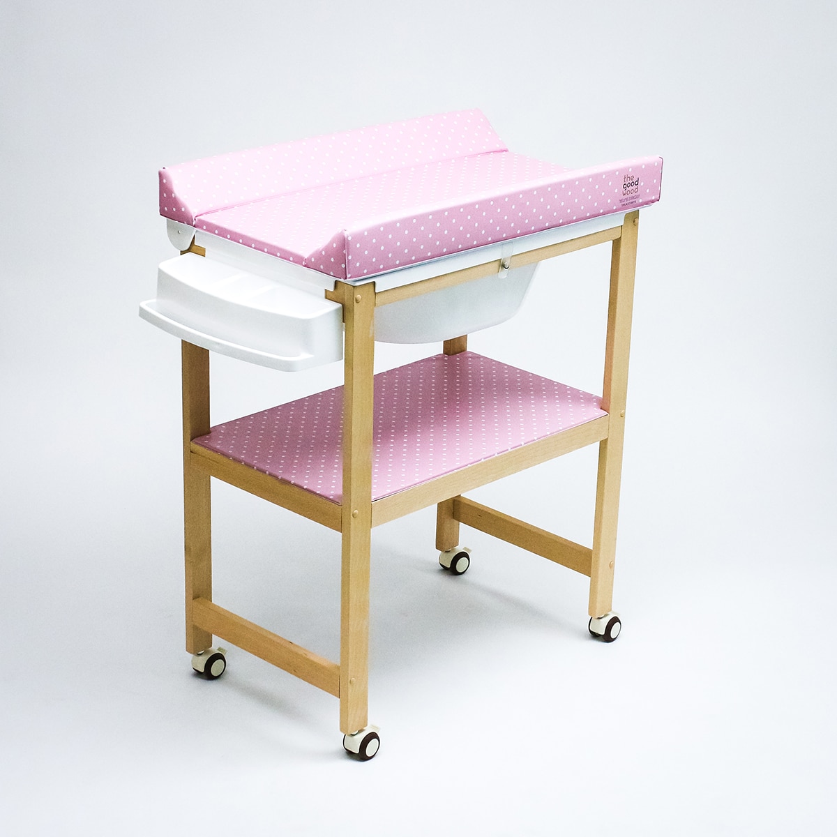 Bañera Cambiador Plastimyr de madera The Good Wood Topos rosa Madera / Rosa-1