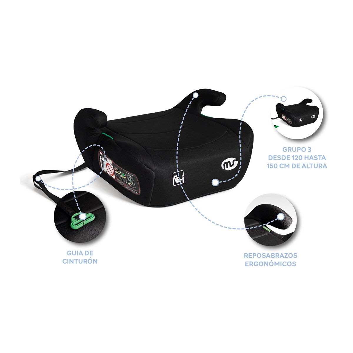 Alzador 835A  I-Size sin isofix (125-150cm) Negro-13