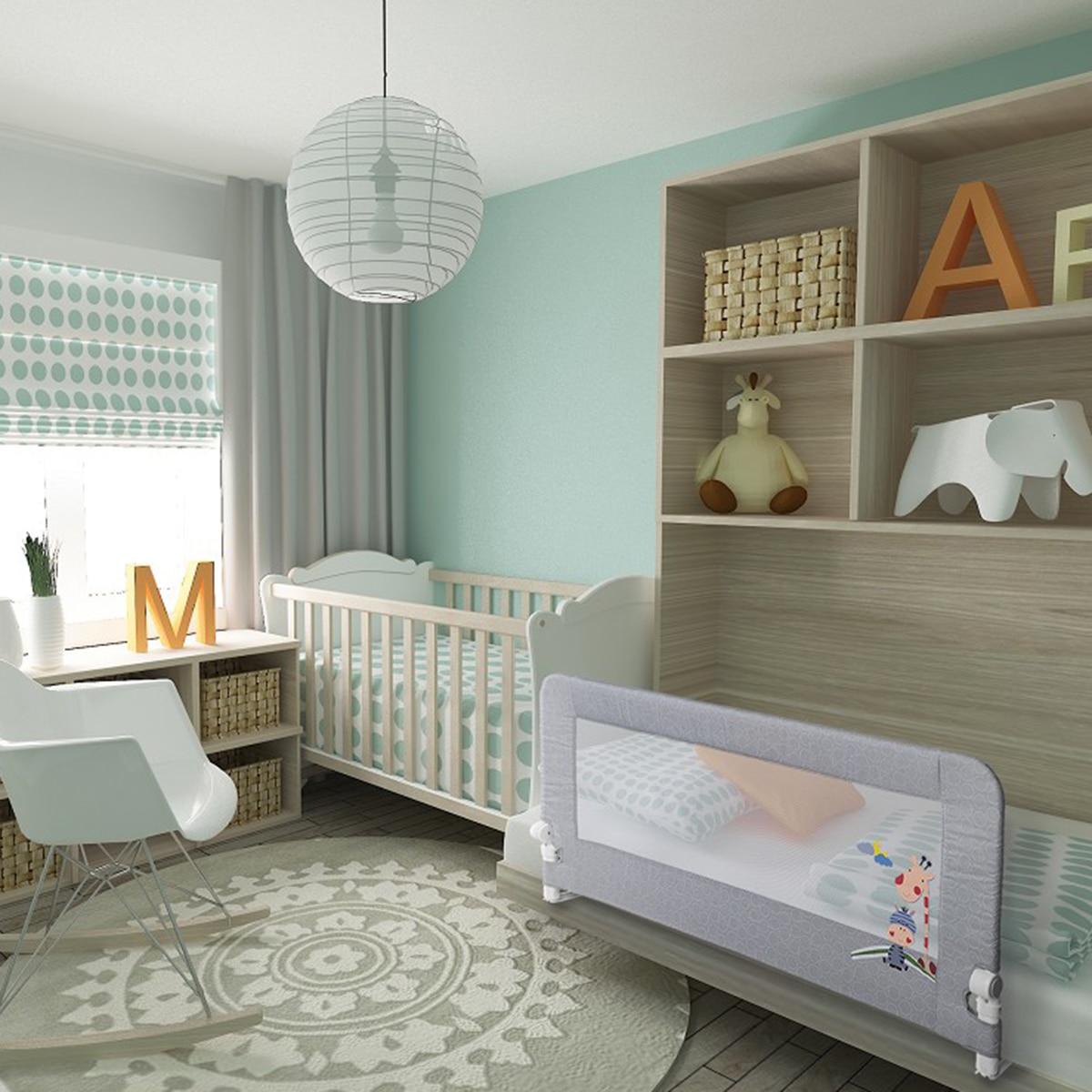 Barrera de Seguridad Interbaby abatible para Cama (150 cm.) Jirafa gris Gris-2