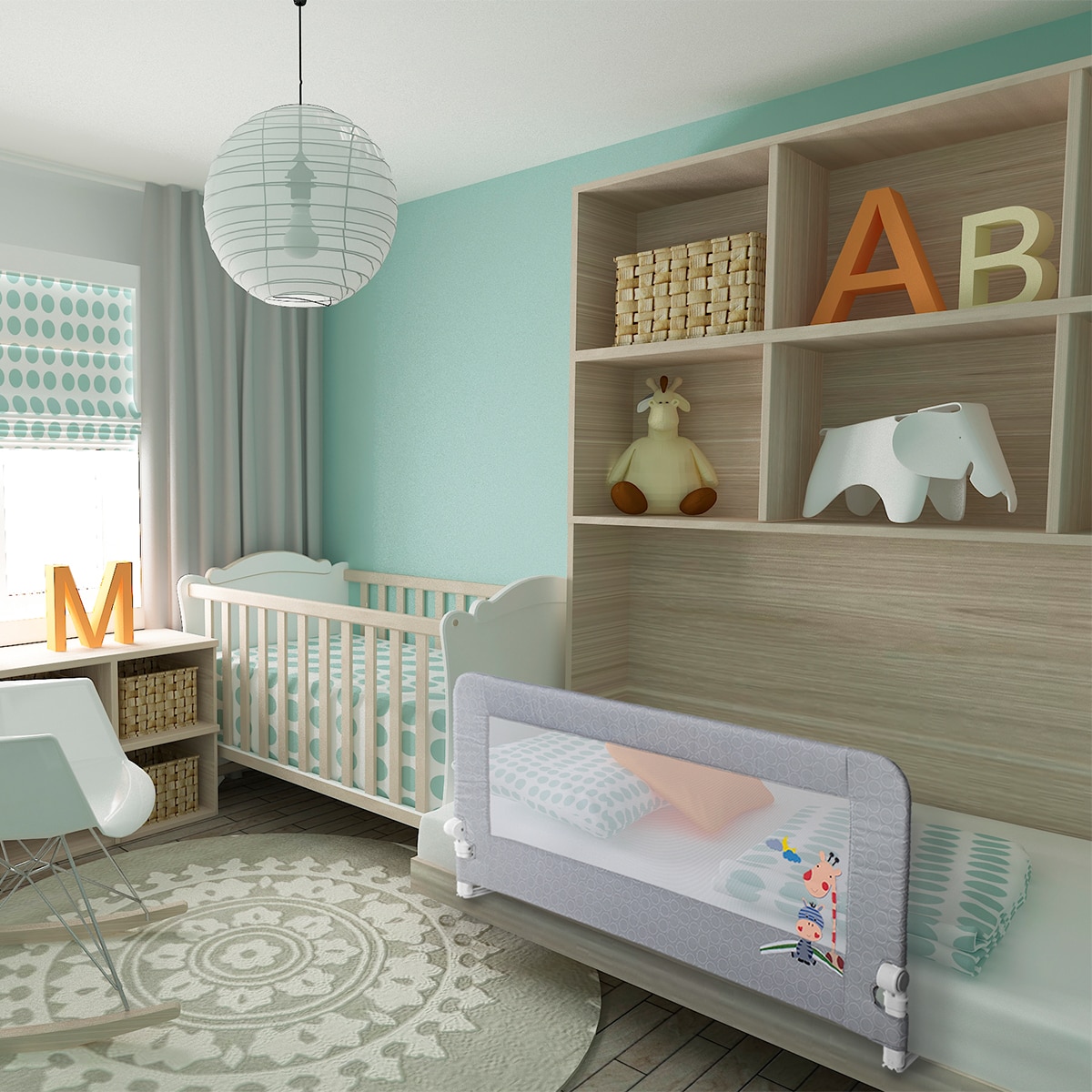 Barrera de Seguridad Interbaby abatible para Cama (150 cm.) Jirafa gris Gris-5