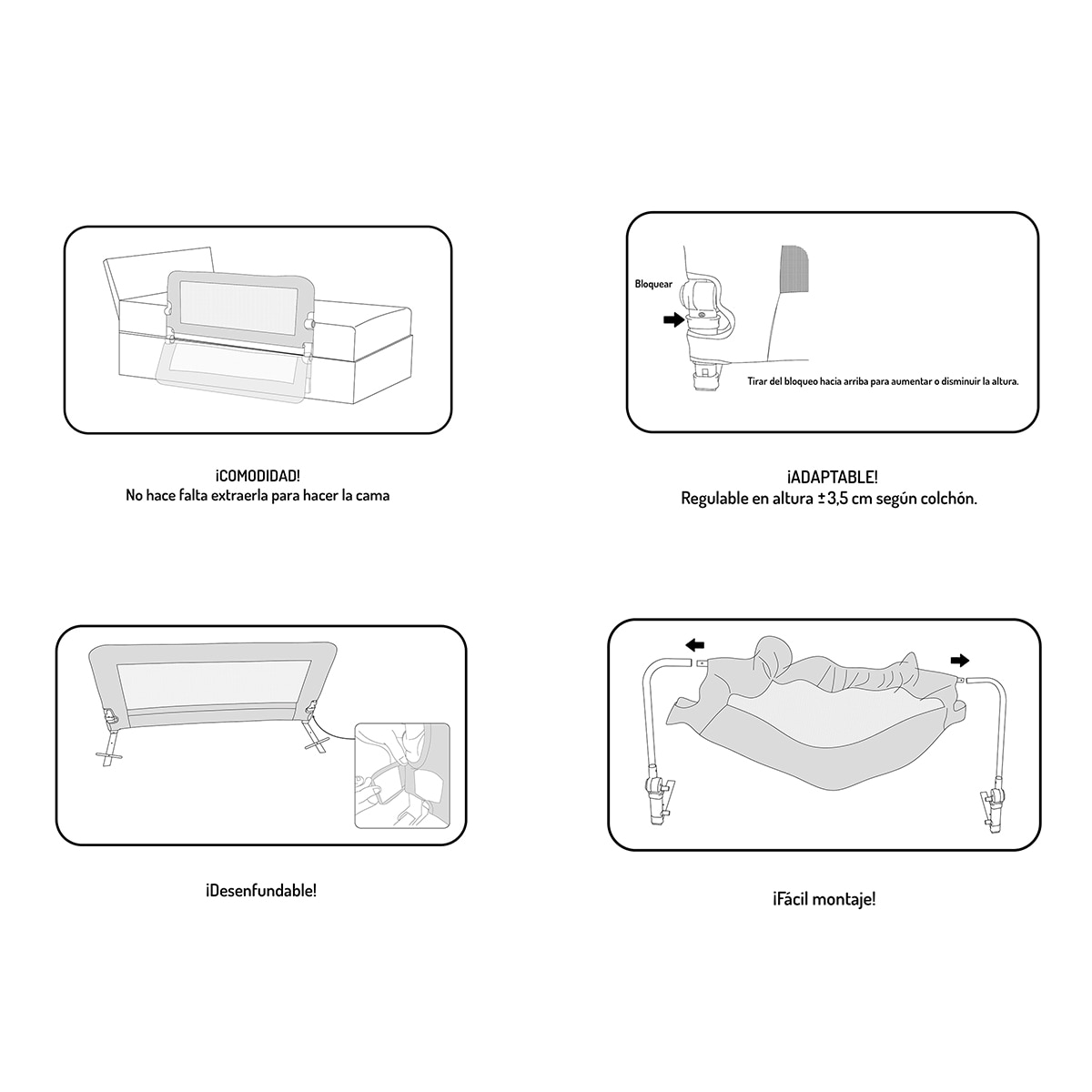 Barrera de Seguridad Interbaby abatible para Cama (90 cm.) Estrellas gris Gris-4