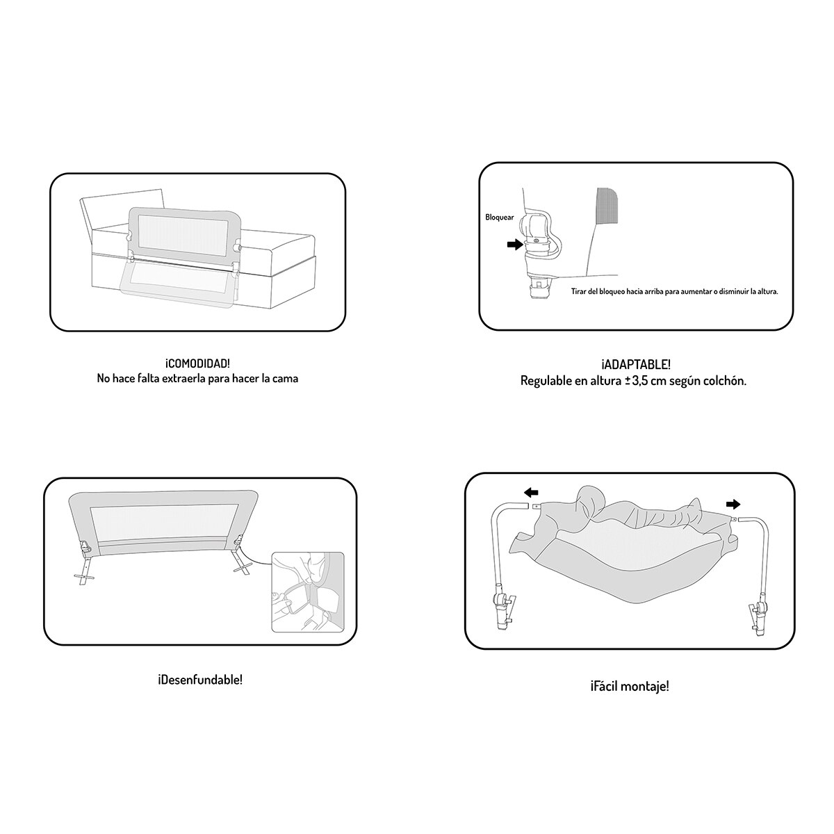 Barrera de Seguridad Interbaby abatible para Cama (90 cm.) Jirafa gris Gris-3