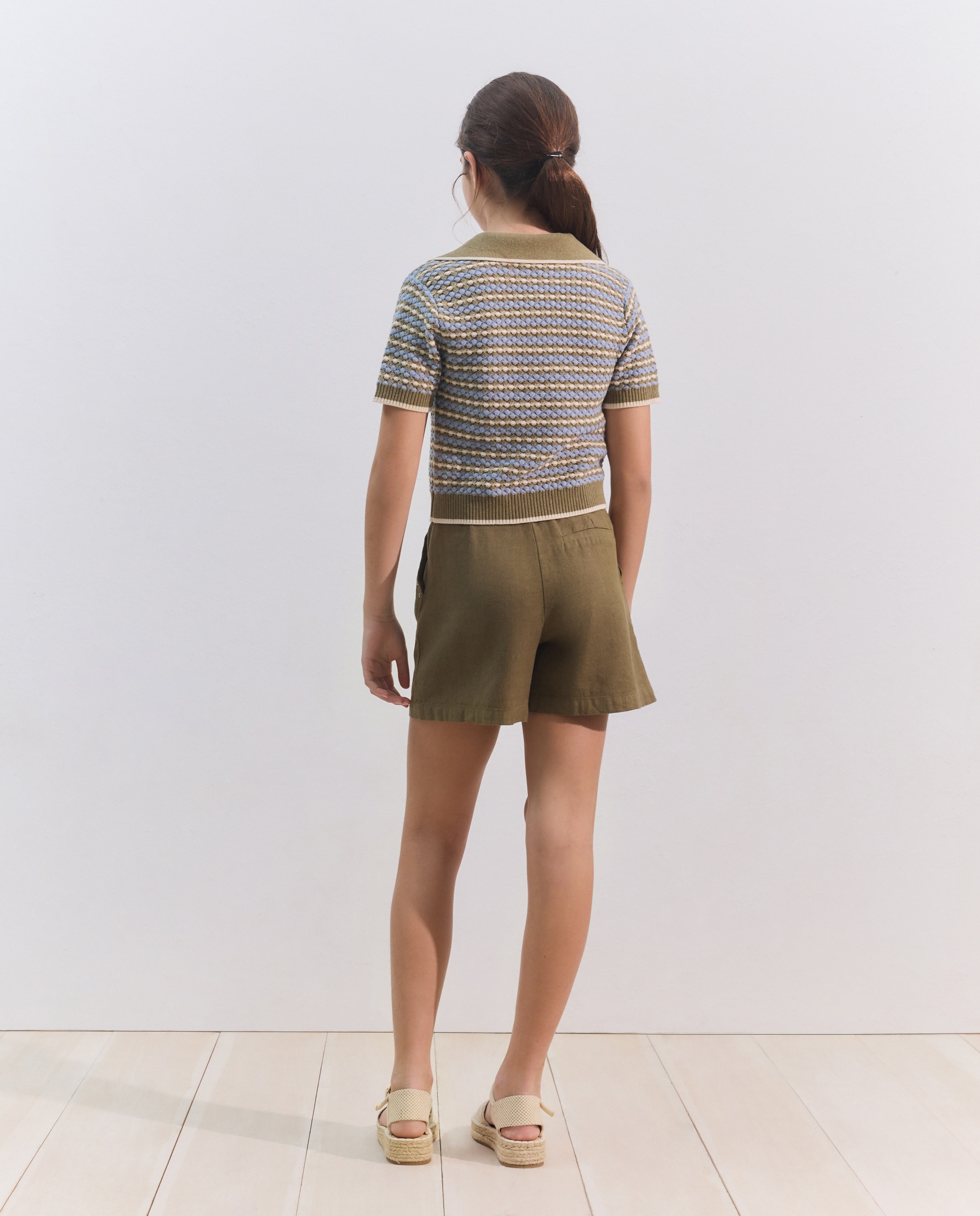 Bermudas de Linho com Cinto de Tachas Garment Dyed Coconut El Corte Inglés 520 Caqui-3