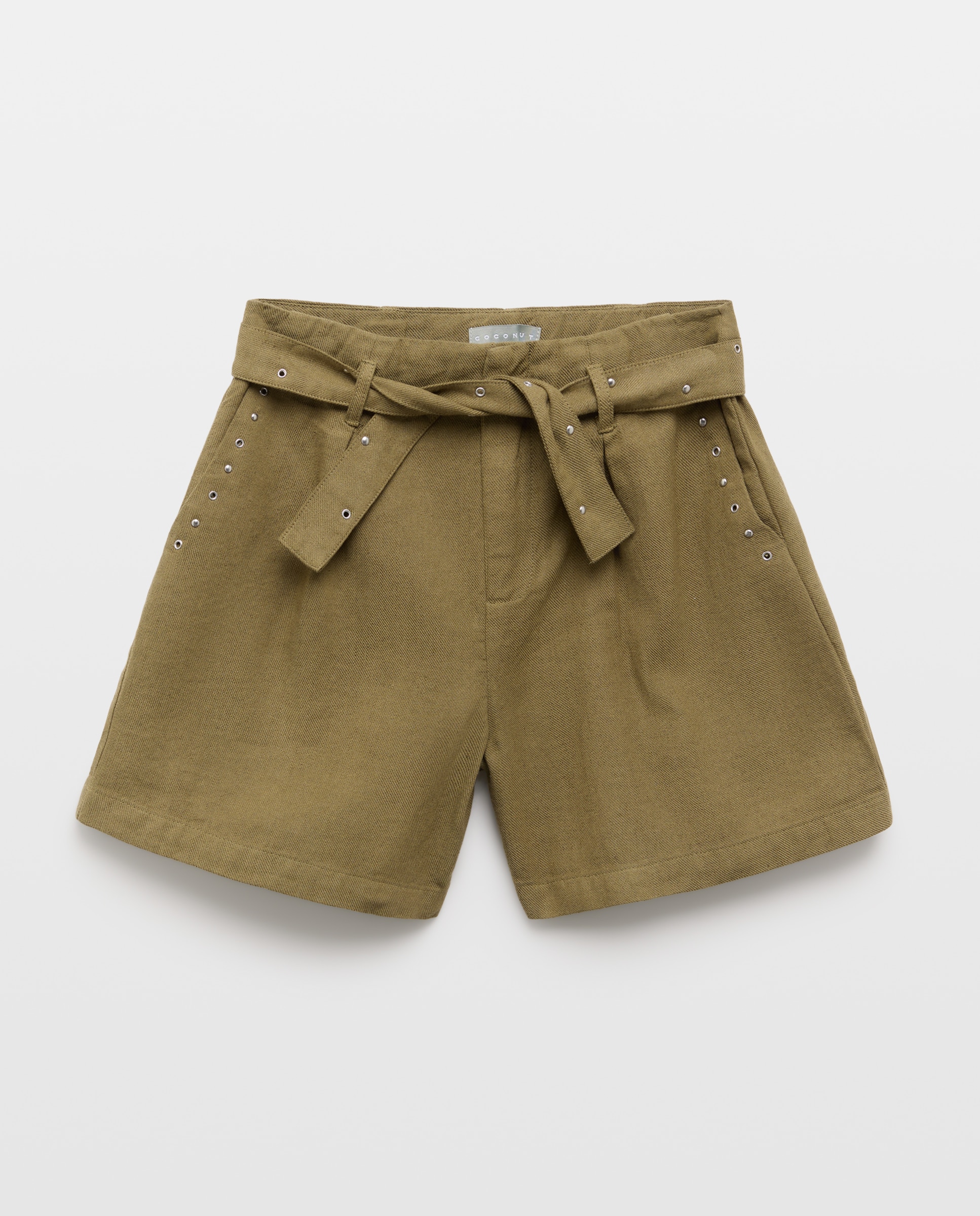 Bermudas de Linho com Cinto de Tachas Garment Dyed Coconut El Corte Inglés 520 Caqui-5