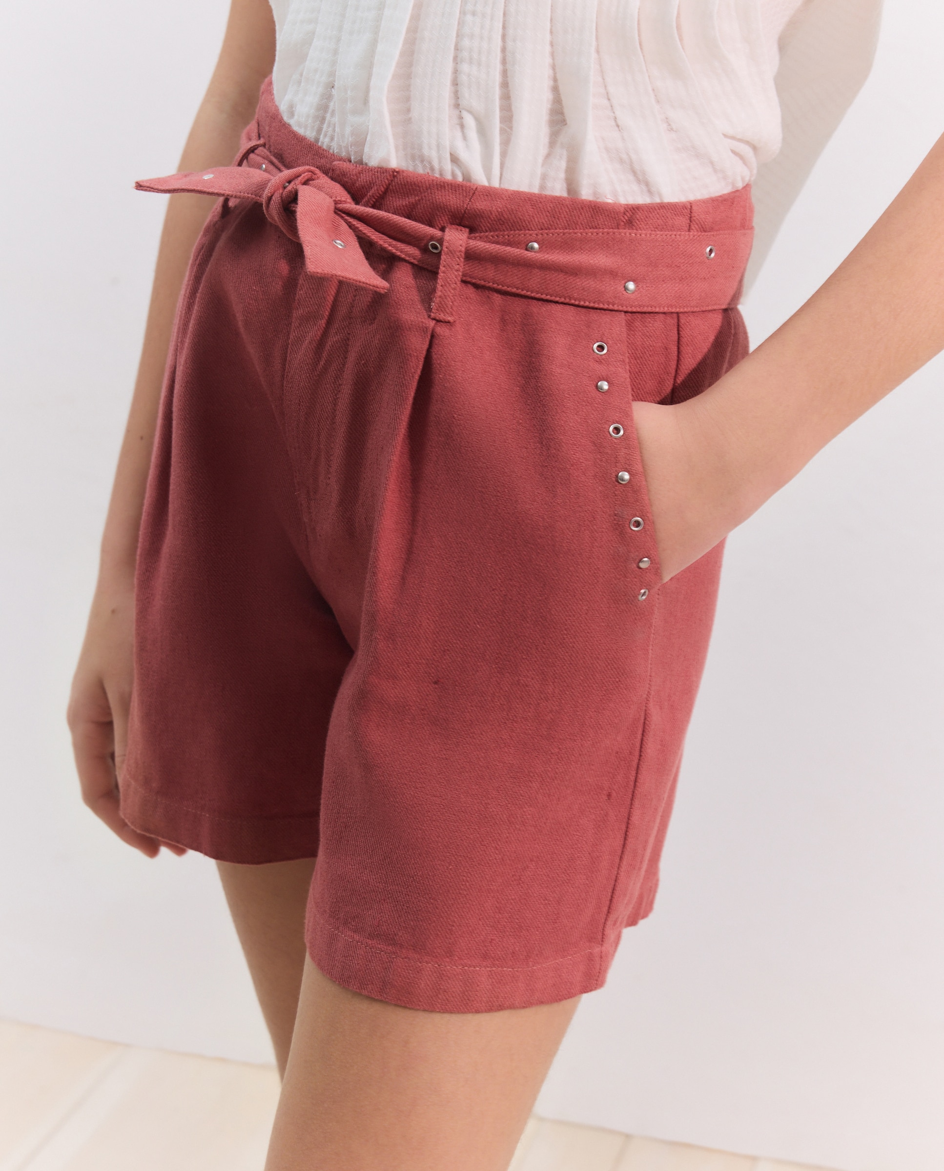 Bermudas de Linho com Cinto de Tachas Garment Dyed Coconut El Corte Inglés 770 Terracota-2