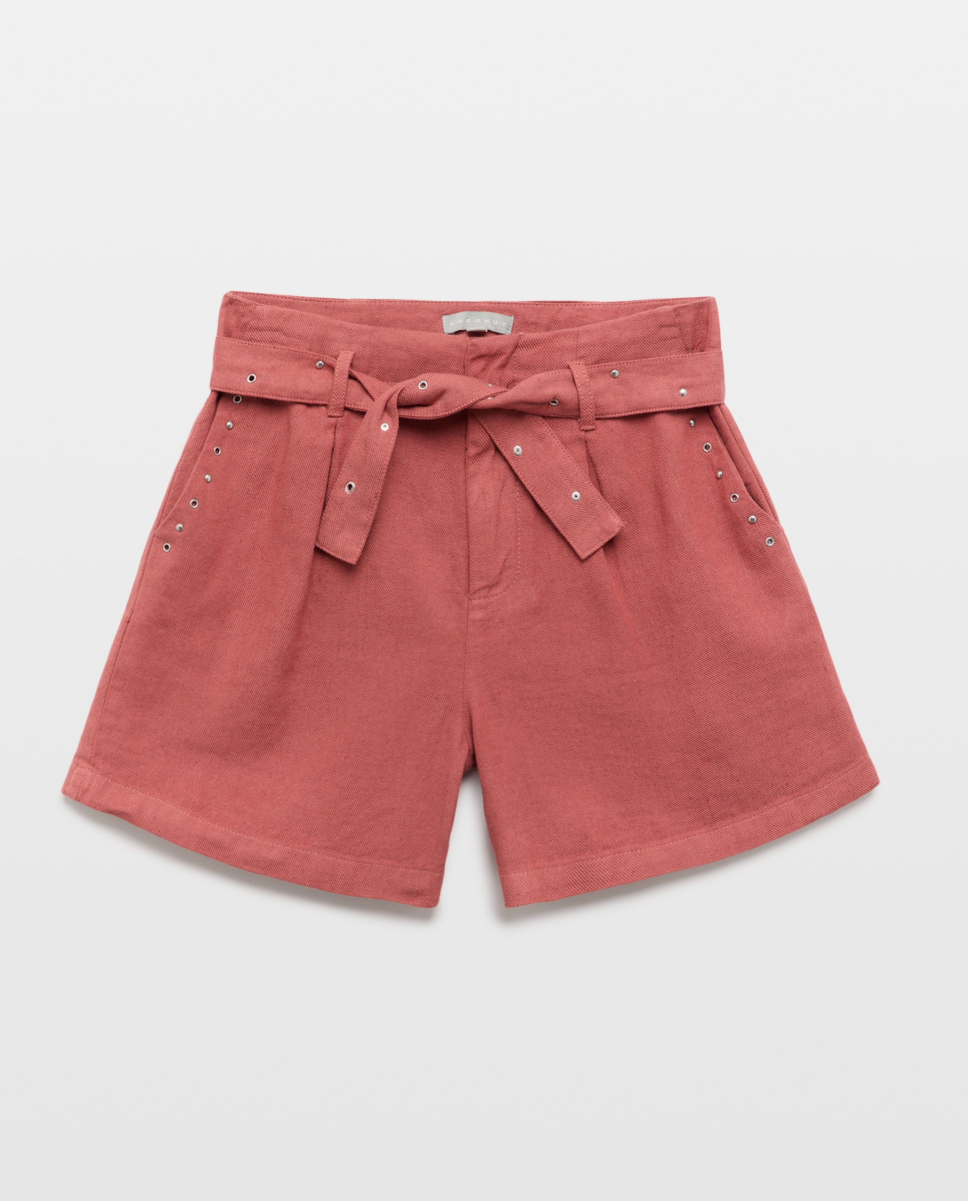 Bermudas de Linho com Cinto de Tachas Garment Dyed Coconut El Corte Inglés 770 Terracota-5