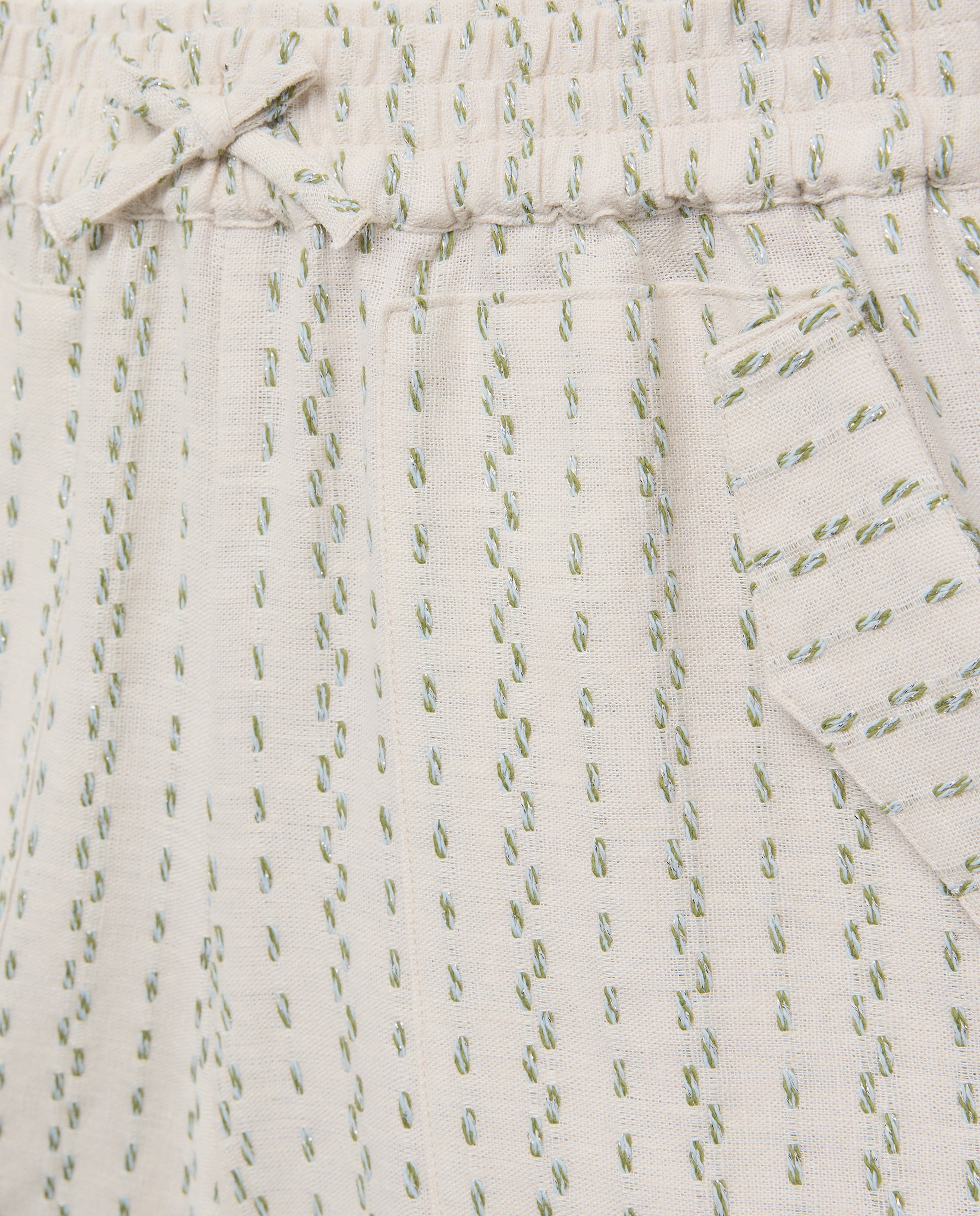 Calções de Linho com Stitching Rústico Azul-6