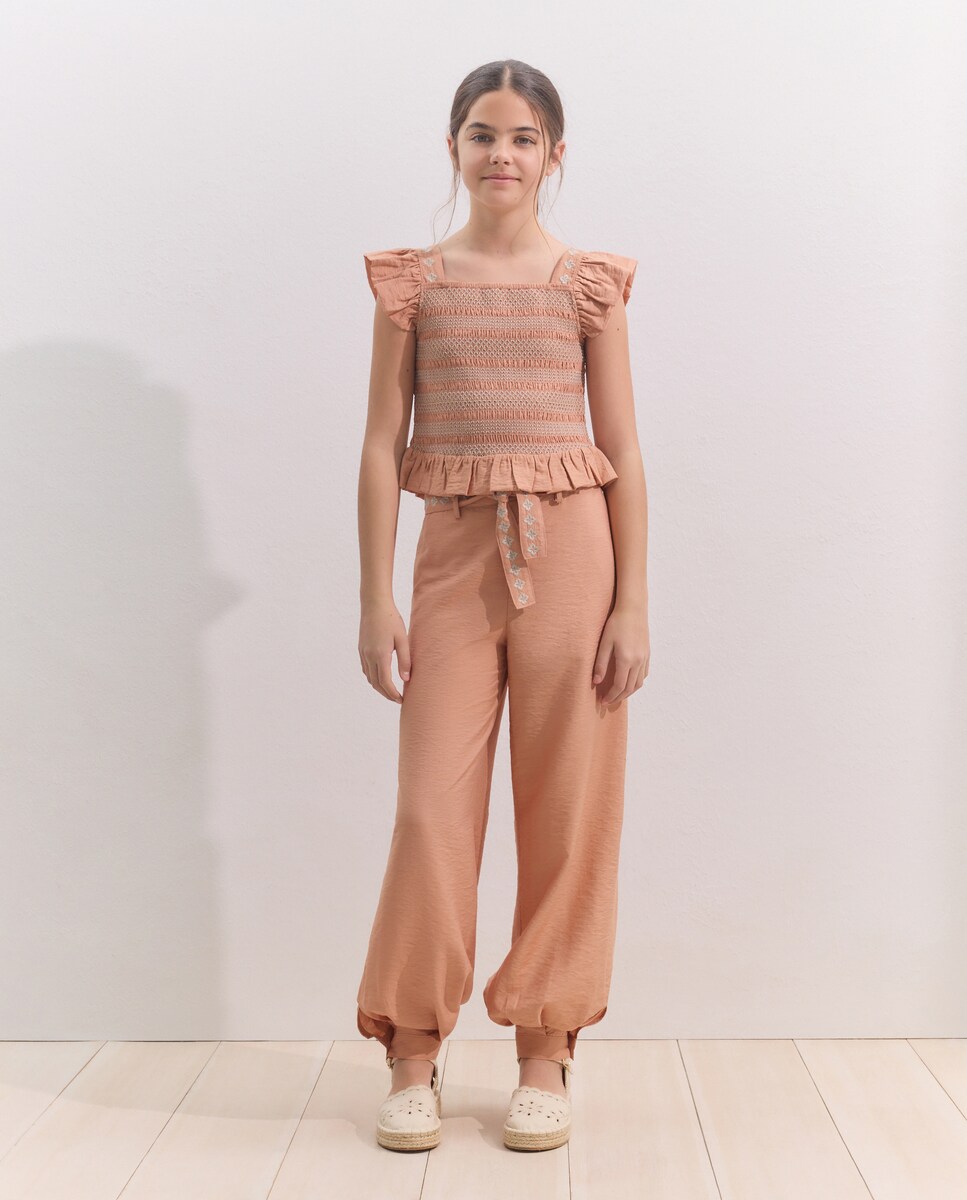 Top de Smock e Bordado com Decote Quadrado 770 Terracota-2