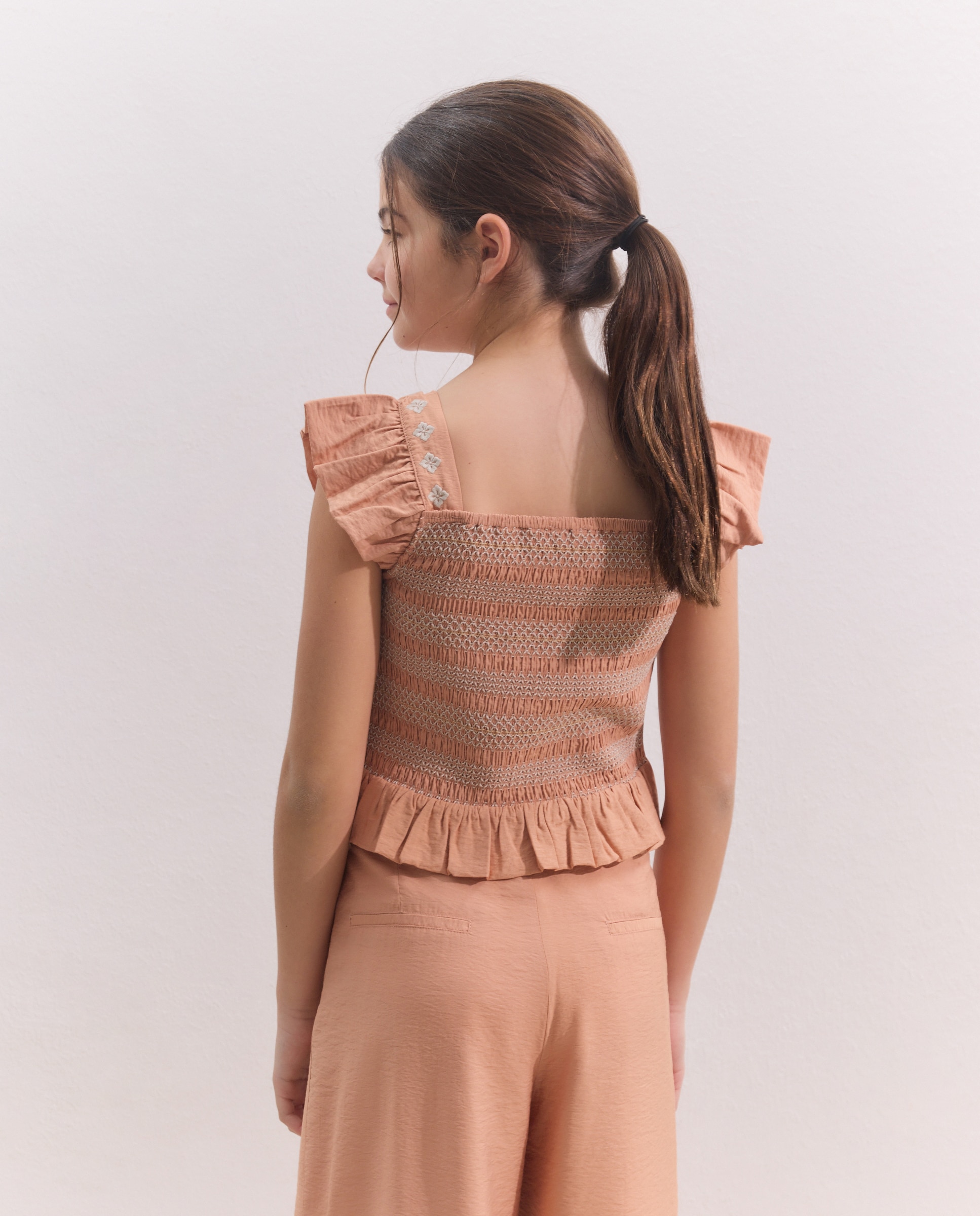 Top de Smock e Bordado com Decote Quadrado 770 Terracota-3
