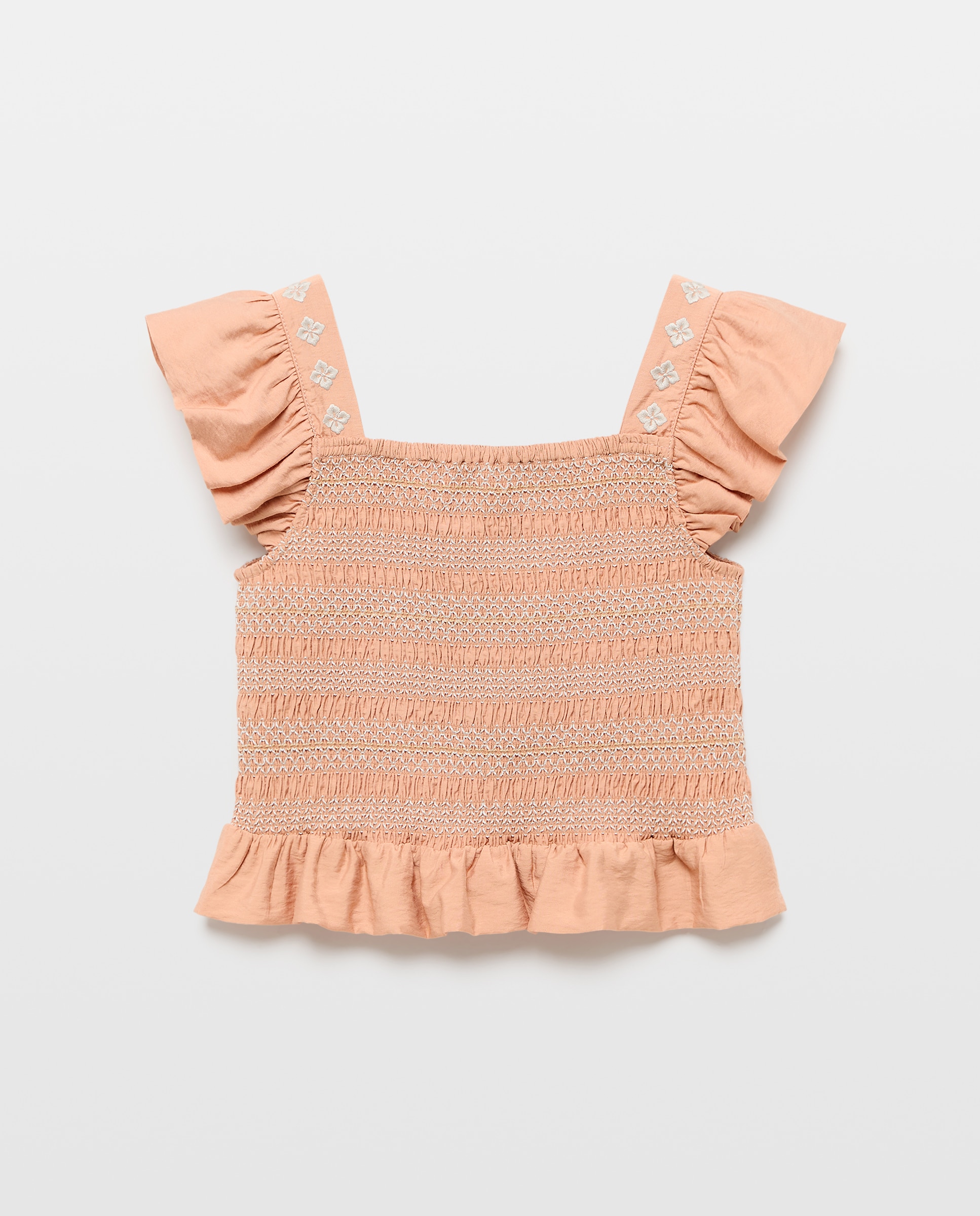 Top de Smock e Bordado com Decote Quadrado Coconut El Corte Inglés 770 Terracota-5