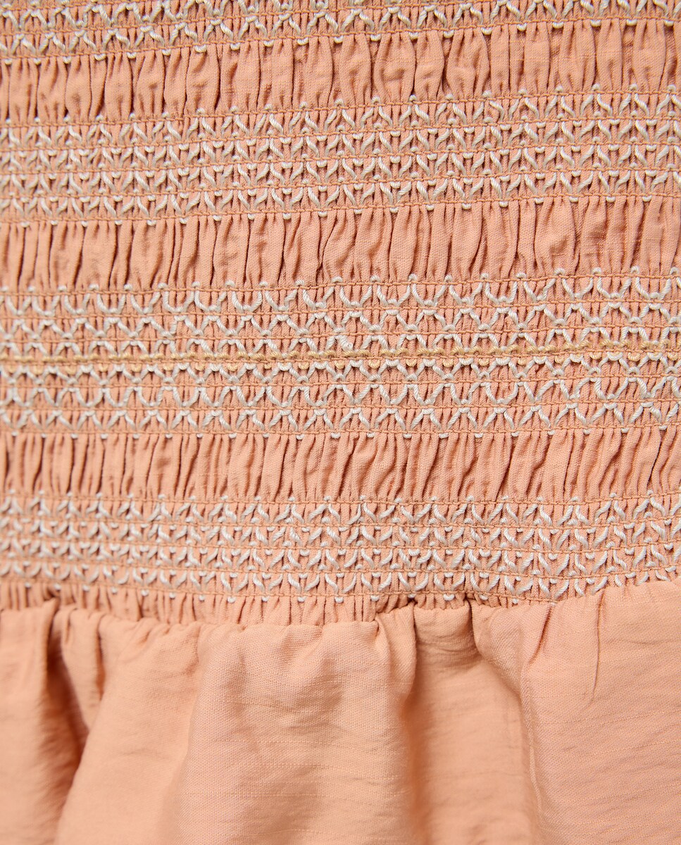 Top de Smock e Bordado com Decote Quadrado 770 Terracota-5