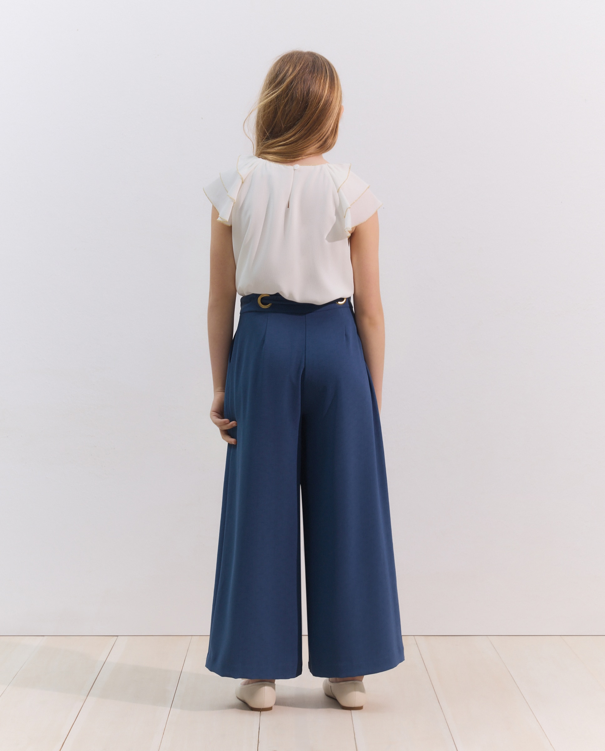 Blusa de Manga com Folhos e Fio Dourado Branco-marfim-3