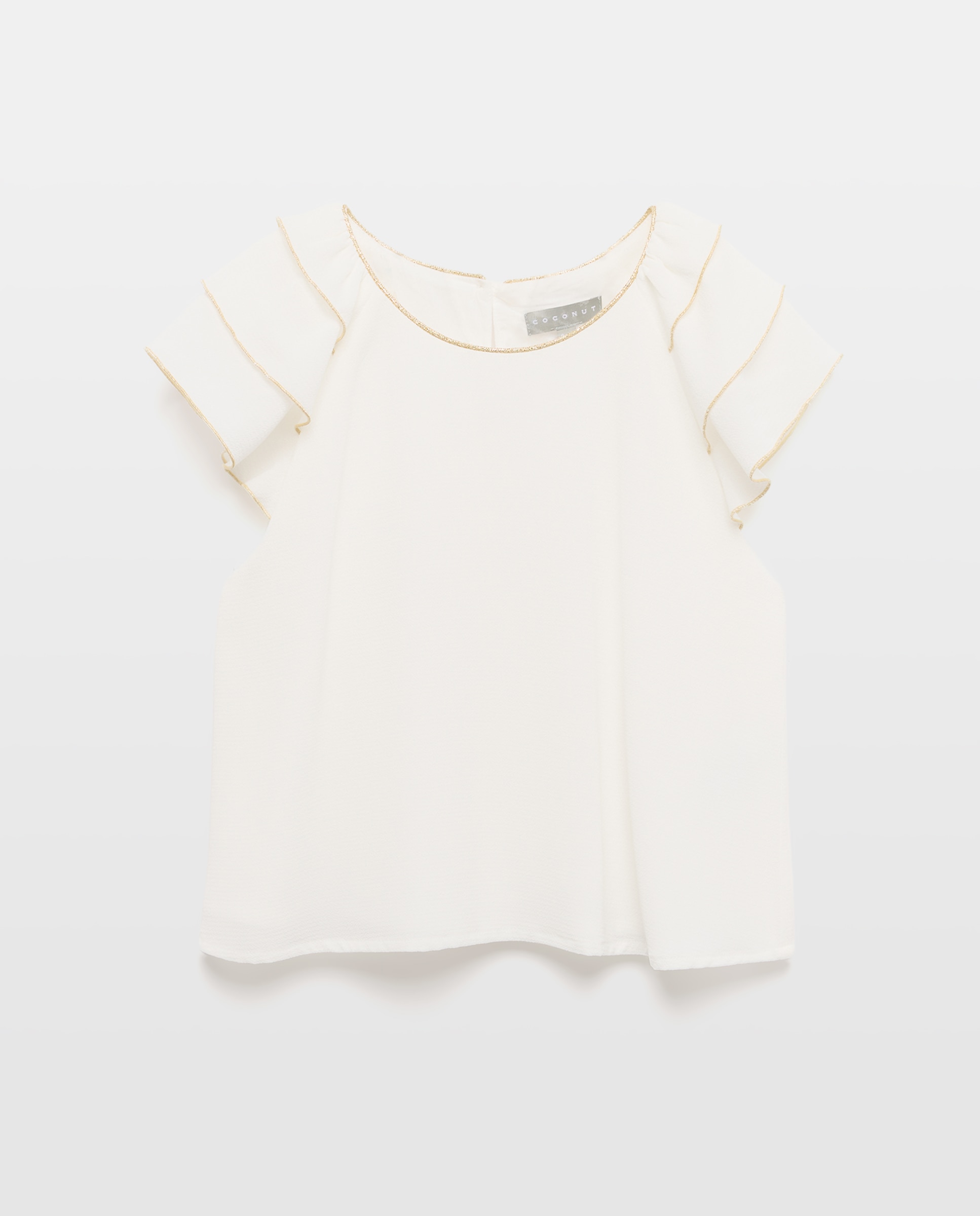 Blusa de Manga com Folhos e Fio Dourado Branco-marfim-5