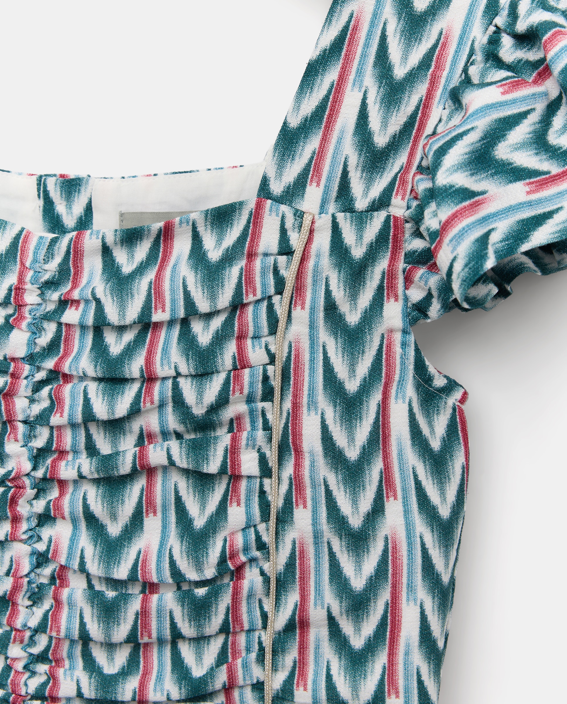 Blusa de Manga Curta com Franzidos e All Over Print de Chevron Coconut El Corte Inglés Verde-6