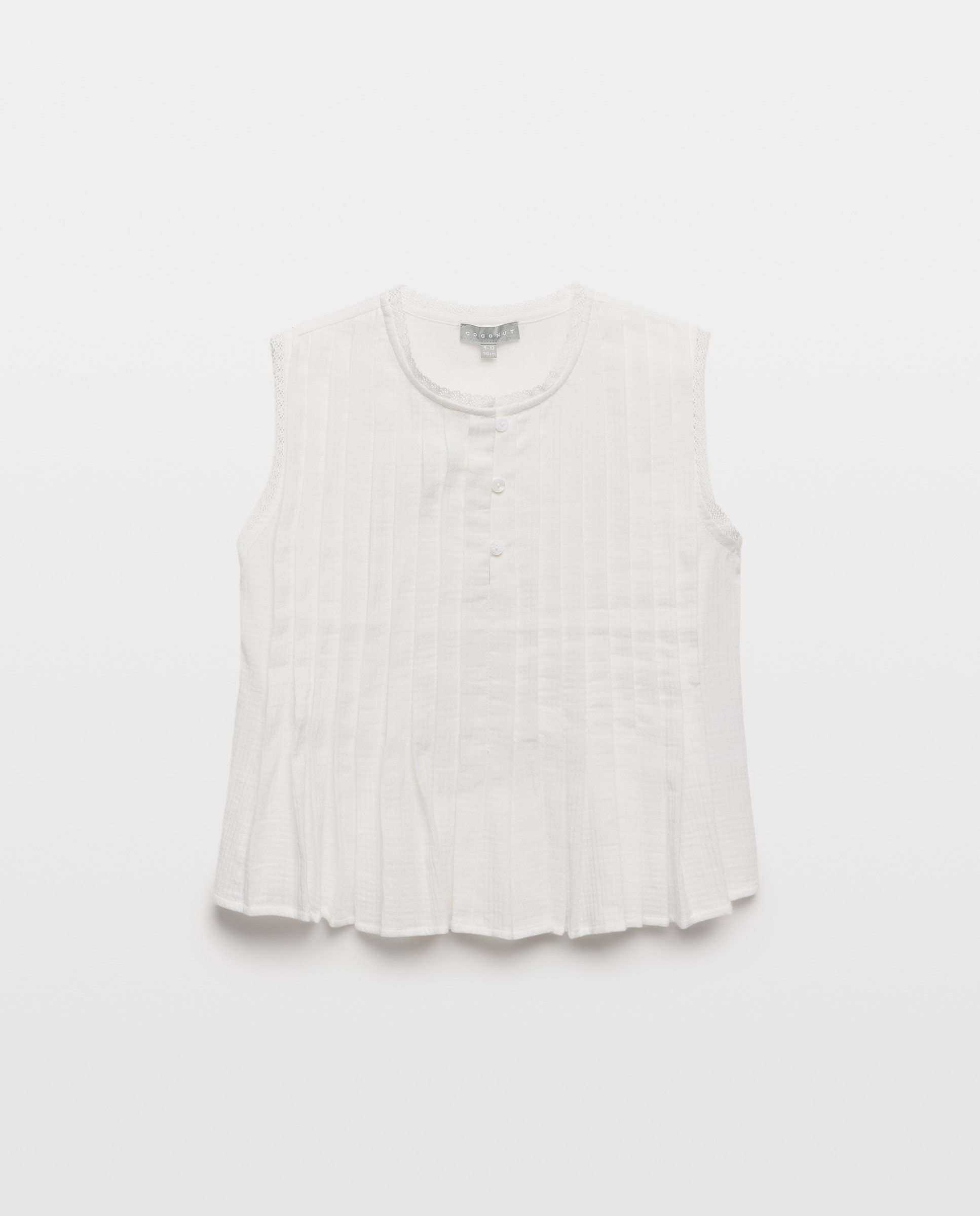 Blusa sem Mangas com Estrutura de Padrão Espinha de Peixe e Pregas Coconut El Corte Inglés Branco-5