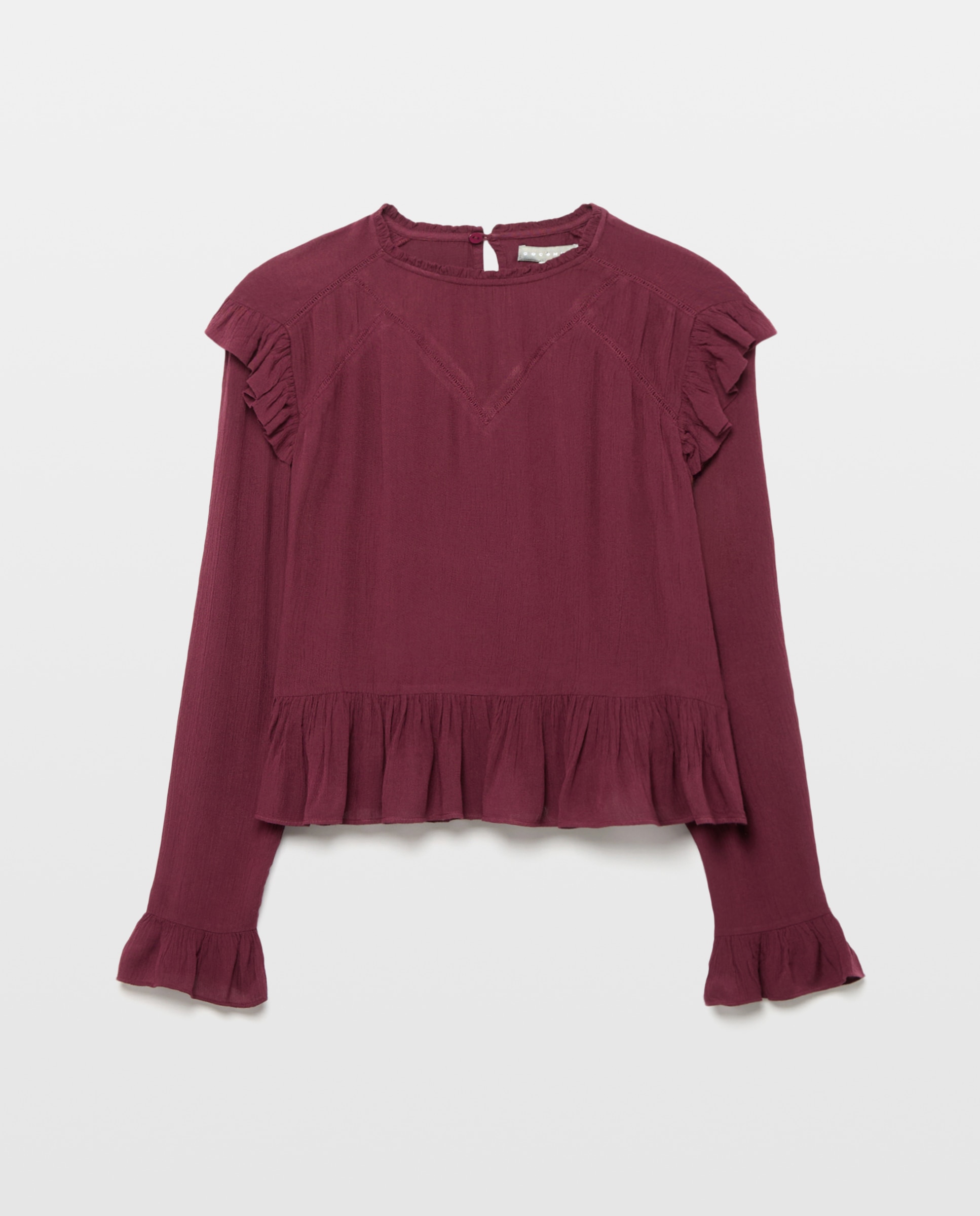 Blusa de Viscose com Manga Comprida e Folhos Ameixa-5