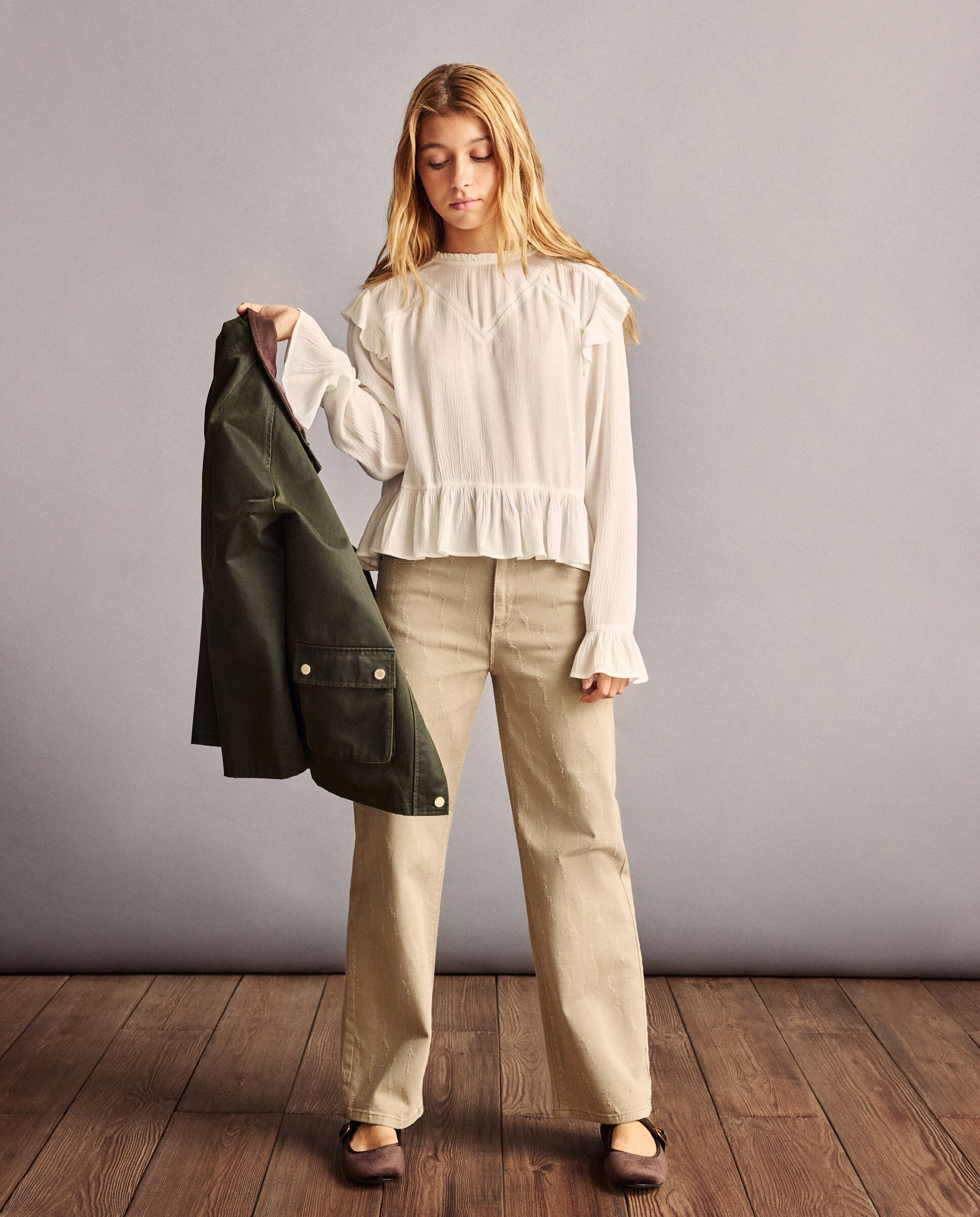 Blusa manga larda viscosa y volantes de niña - Coconut El Corte Inglés - Blanco roto Blanco roto-2