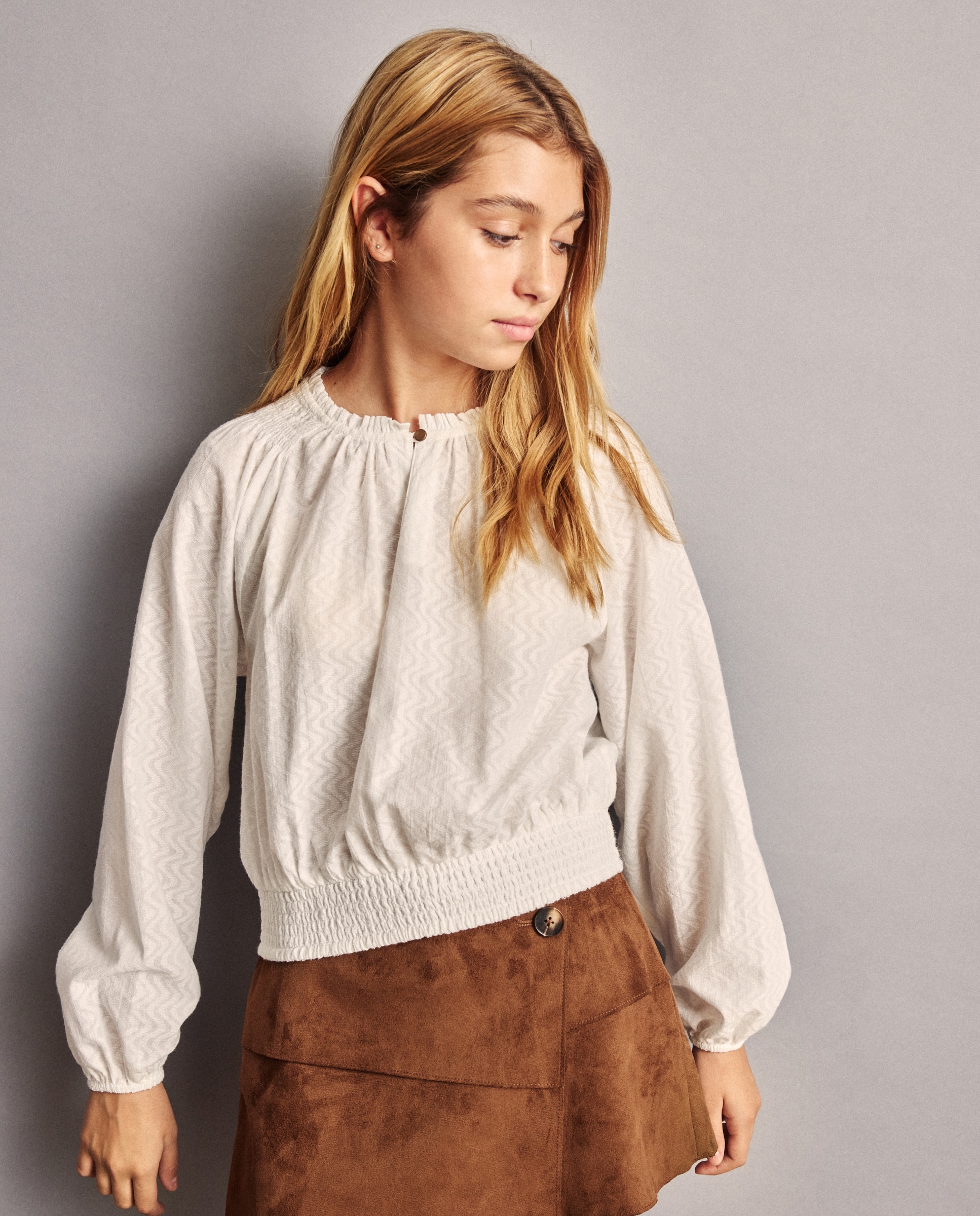 Blusa manga larga textura ondas de niña - Coconut El Corte Inglés - Blanco roto Blanco roto-2
