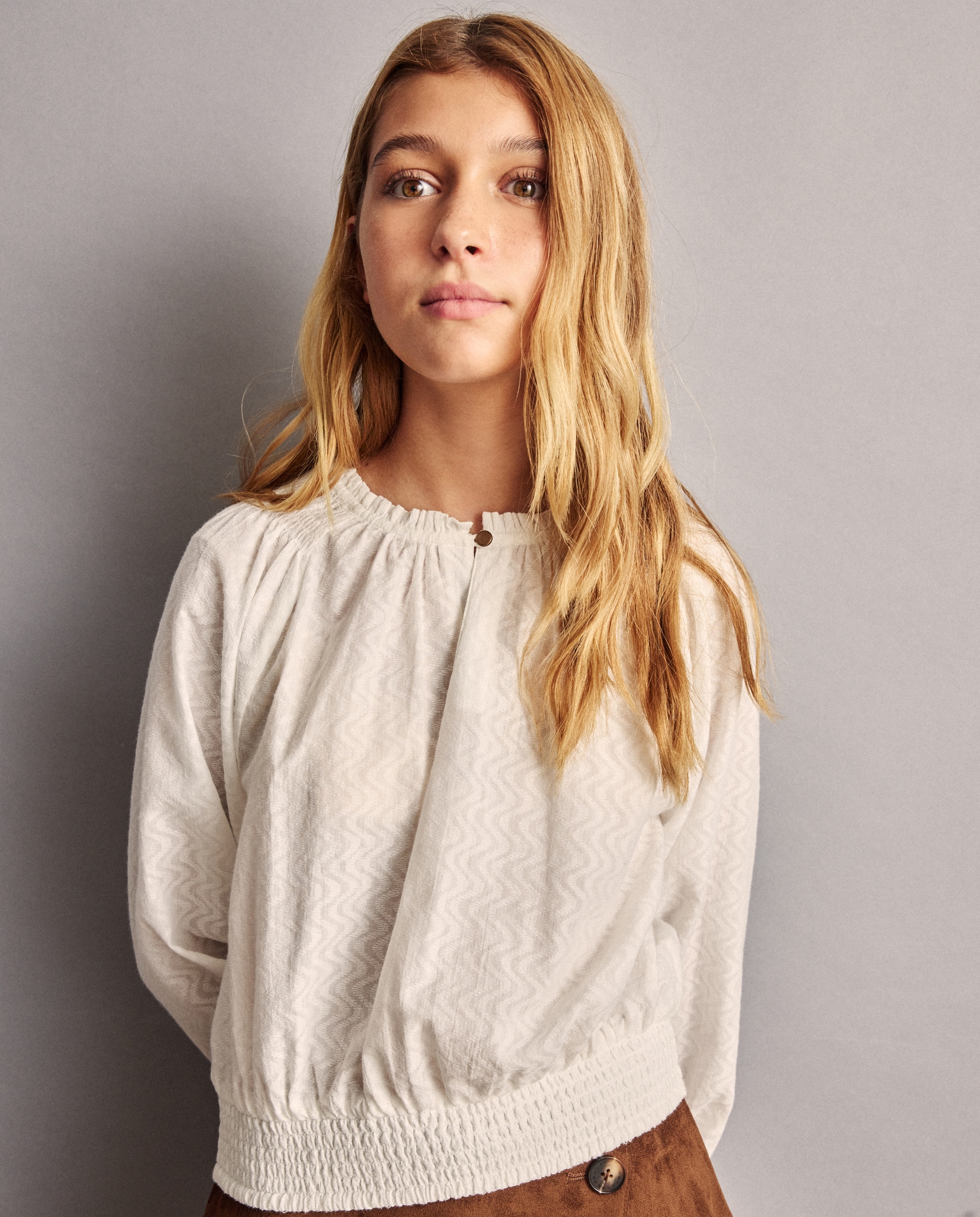 Blusa manga larga textura ondas de niña - Coconut El Corte Inglés - Blanco roto Blanco roto-3