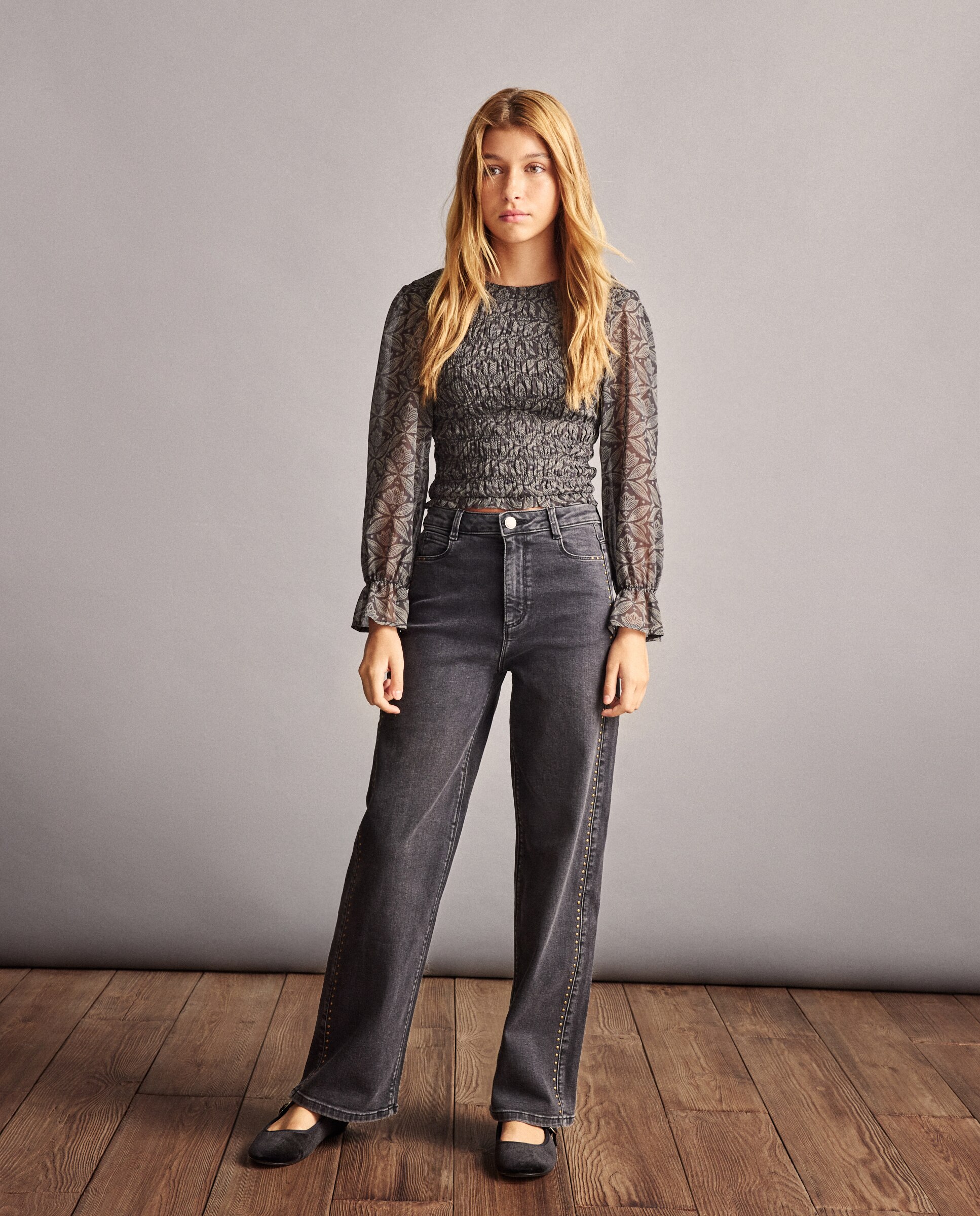 Blusa de Manga Comprida com Elásticos e Estampado Floral Coconut El Corte Inglés Preto-2