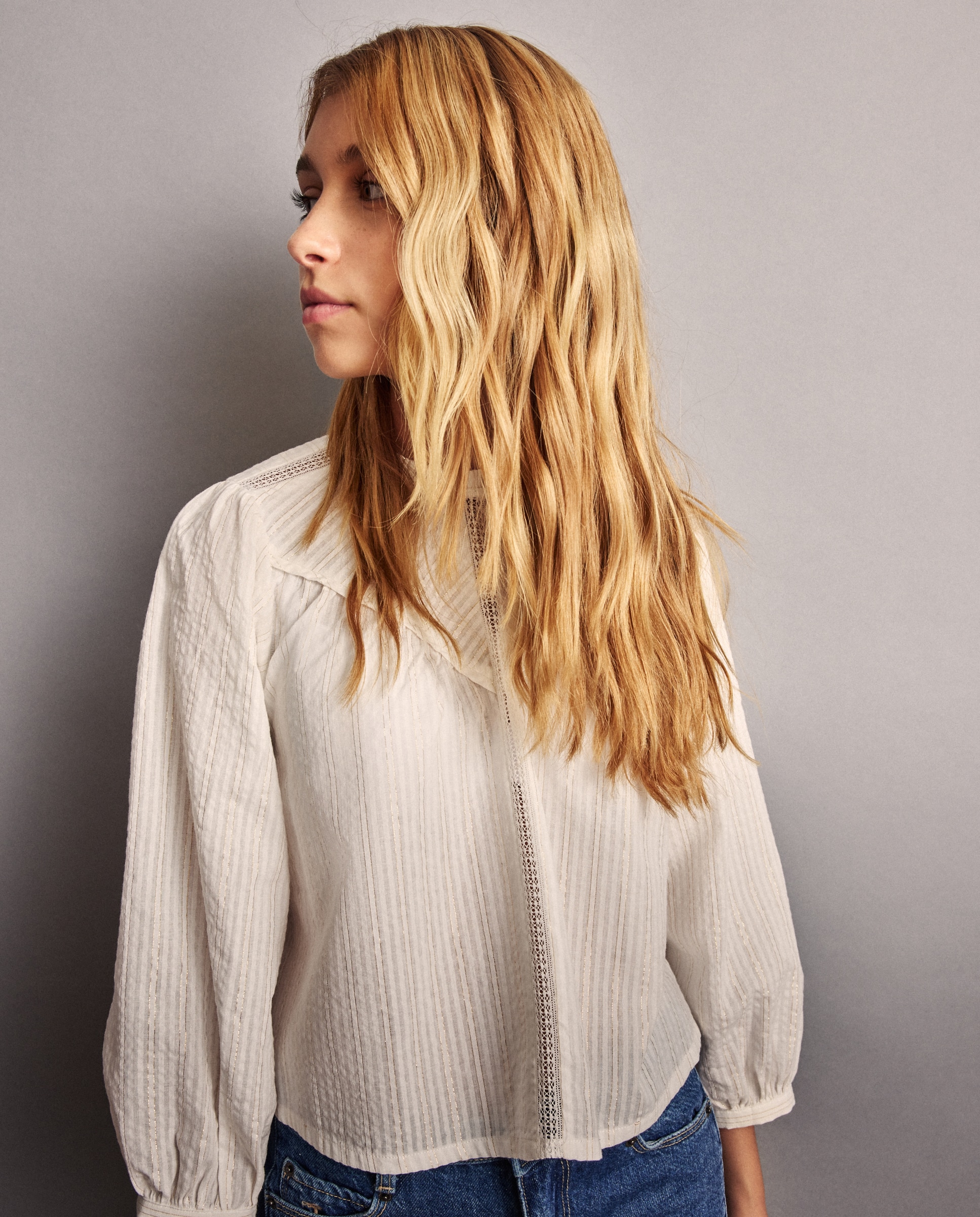 Blusa 3/4 de Fio Metalizado Romântica com Renda Coconut El Corte Inglés Branco-marfim-3