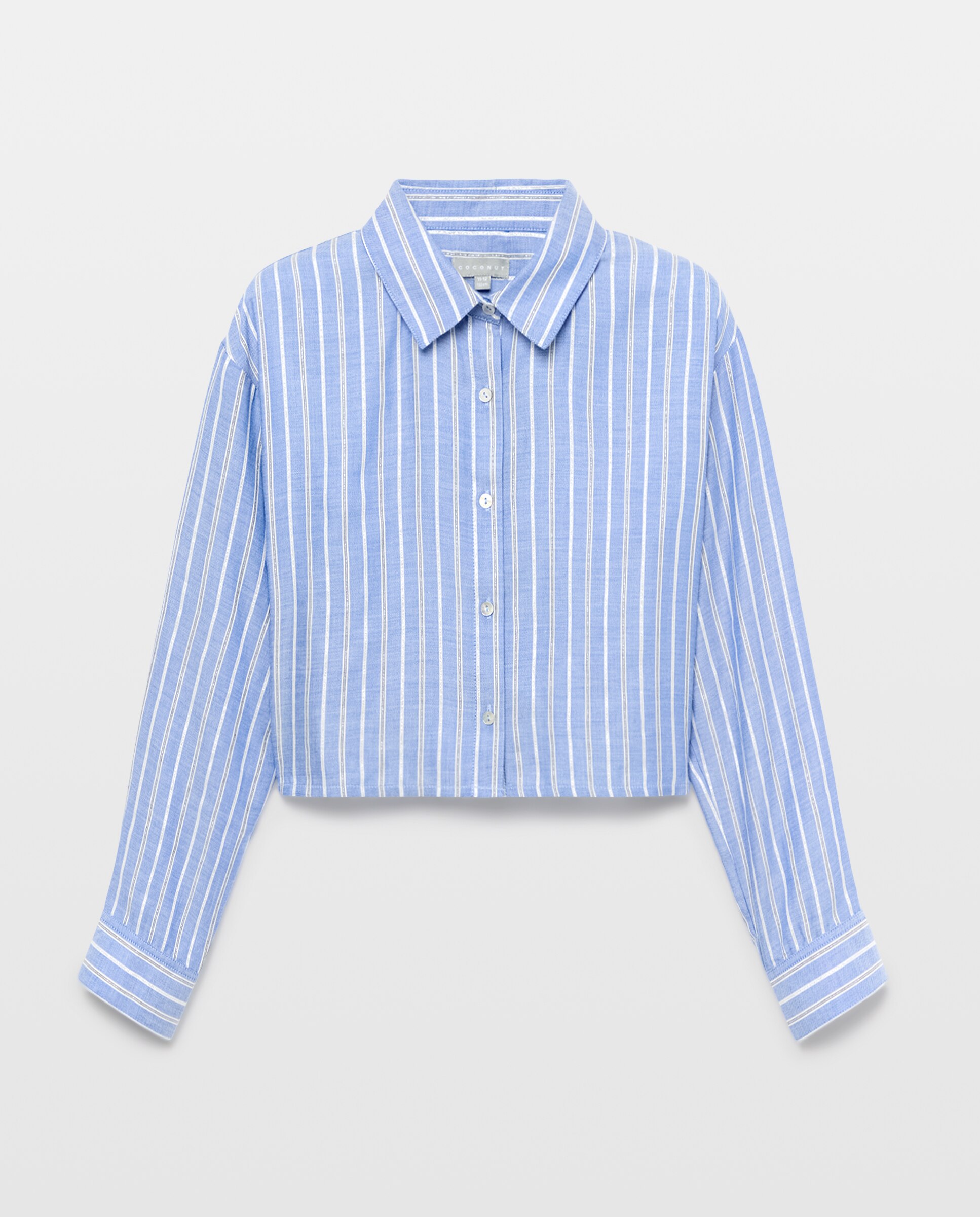 Imagem 0 de Camisa de Manga Comprida Cropped às Riscas e com Gola de Fio Metalizado