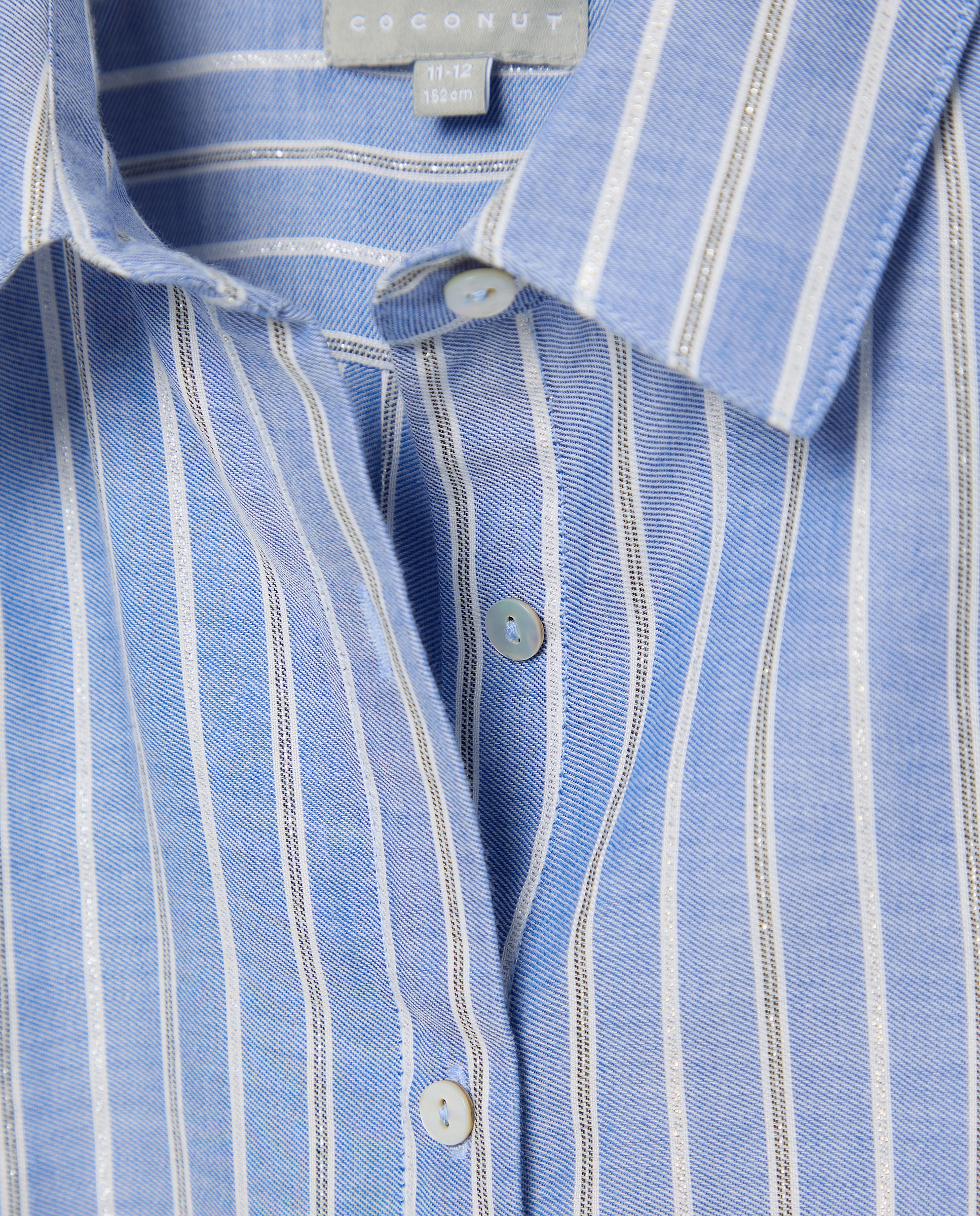 Camisa de Manga Comprida Cropped às Riscas e com Gola de Fio Metalizado Coconut El Corte Inglés Azul-6