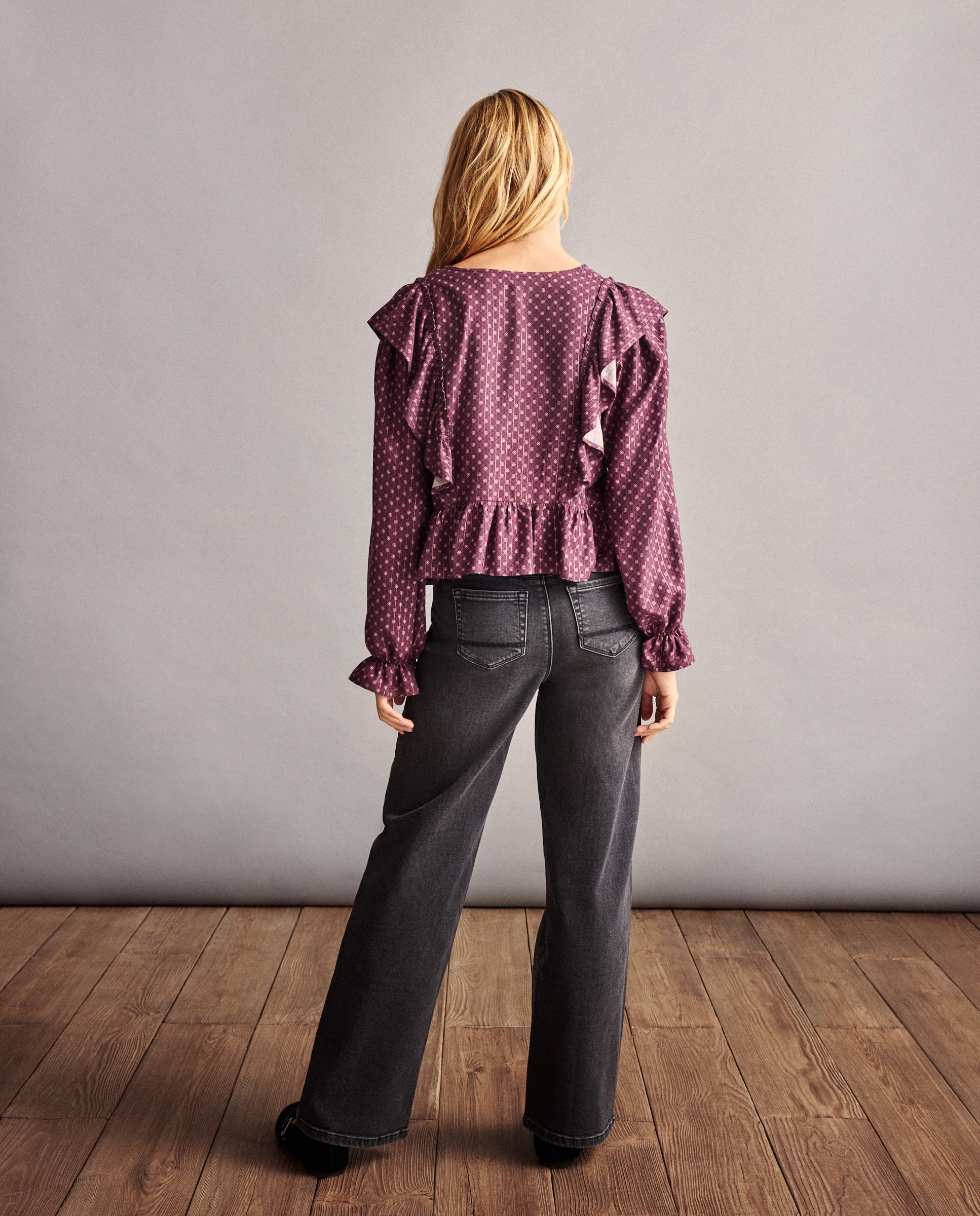 Blusa de Viscose com Manga Comprida, Estampado de Mini Girassol e Botões Coconut El Corte Inglés Vermelho-3