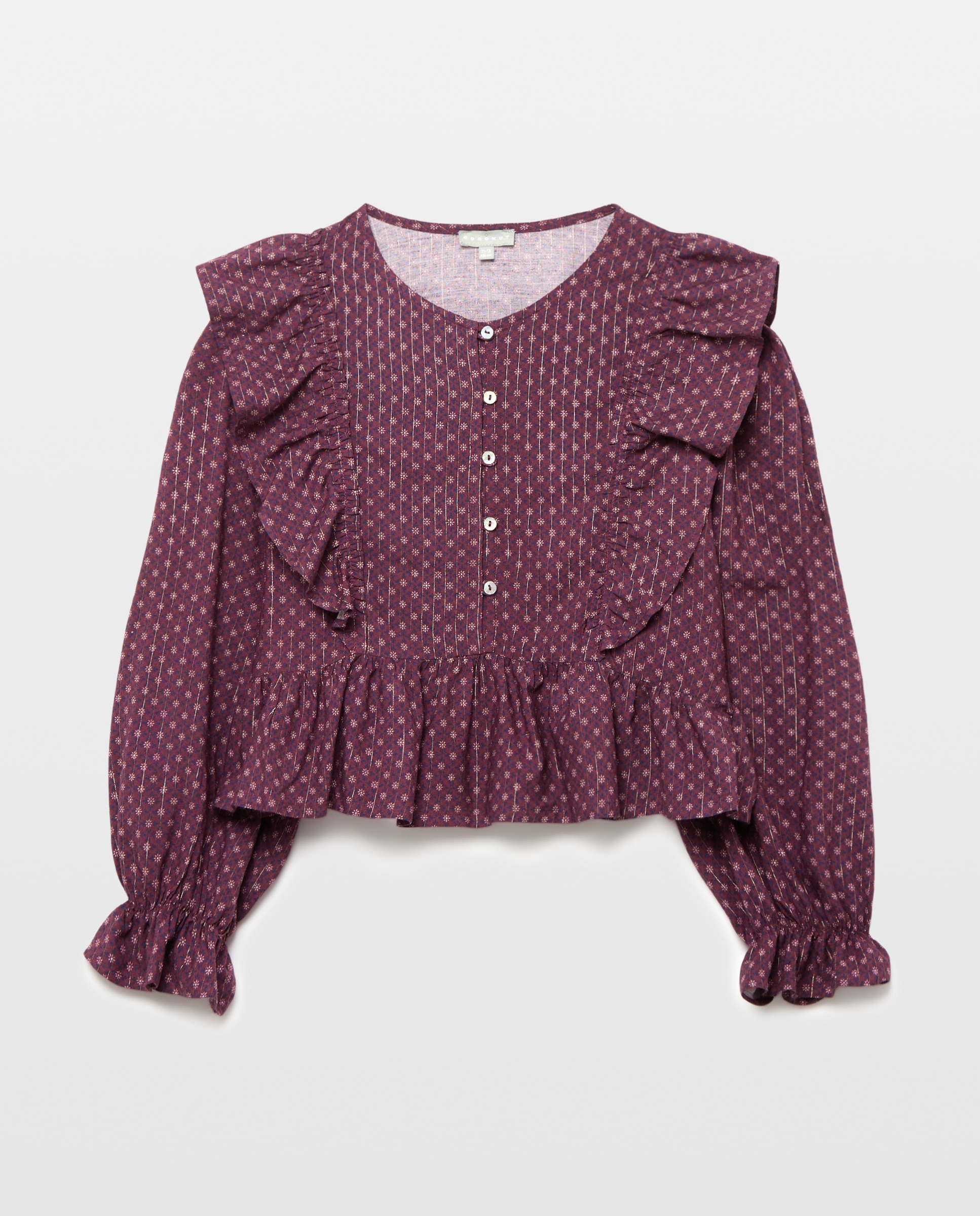 Imagem 0 de Blusa de Viscose com Manga Comprida, Estampado de Mini Girassol e Botões