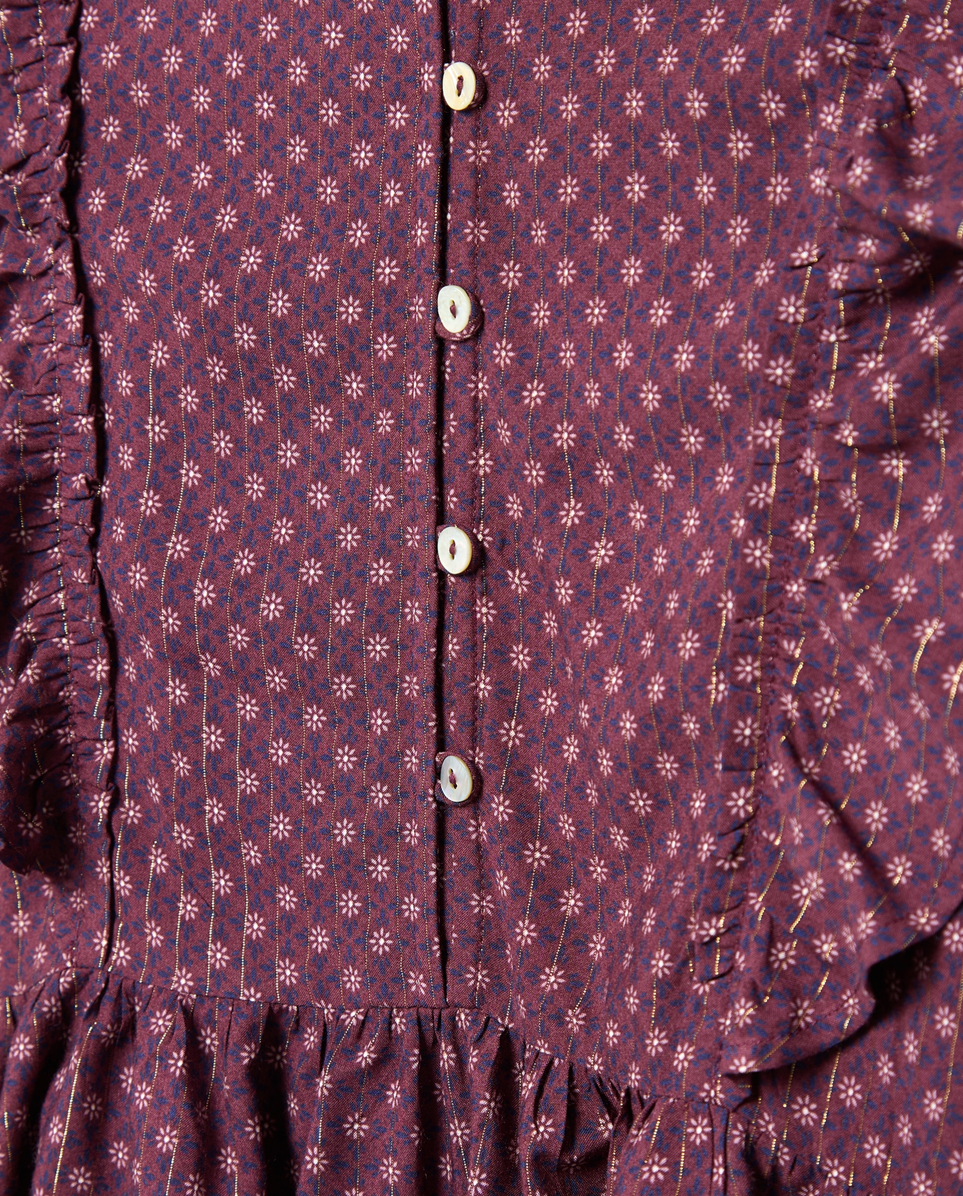 Blusa de Viscose com Manga Comprida, Estampado de Mini Girassol e Botões Coconut El Corte Inglés Vermelho-5