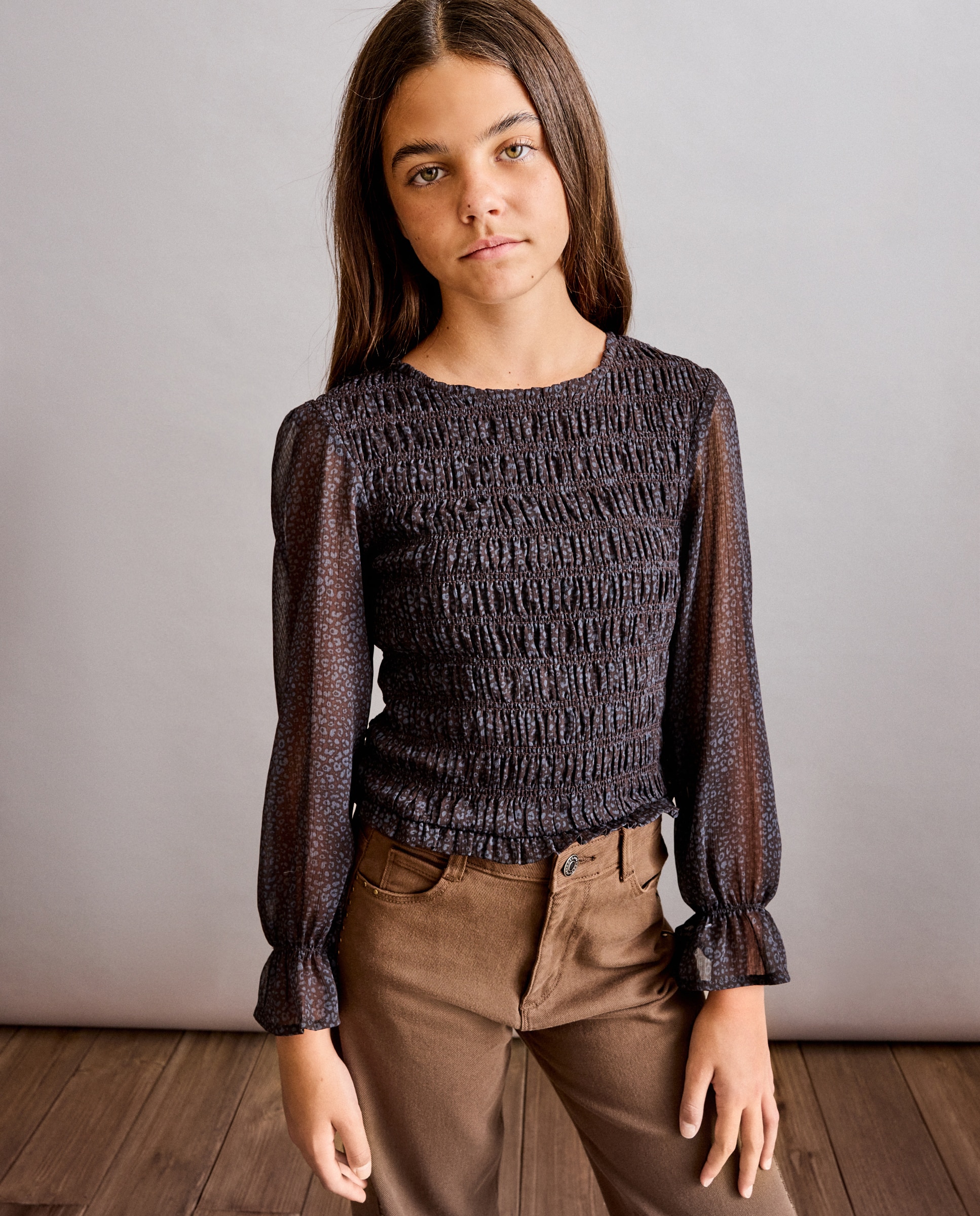 Blusa manga larga con gomas y estampado leopardo de niña - Coconut El Corte Inglés - Marrón Marrón-2