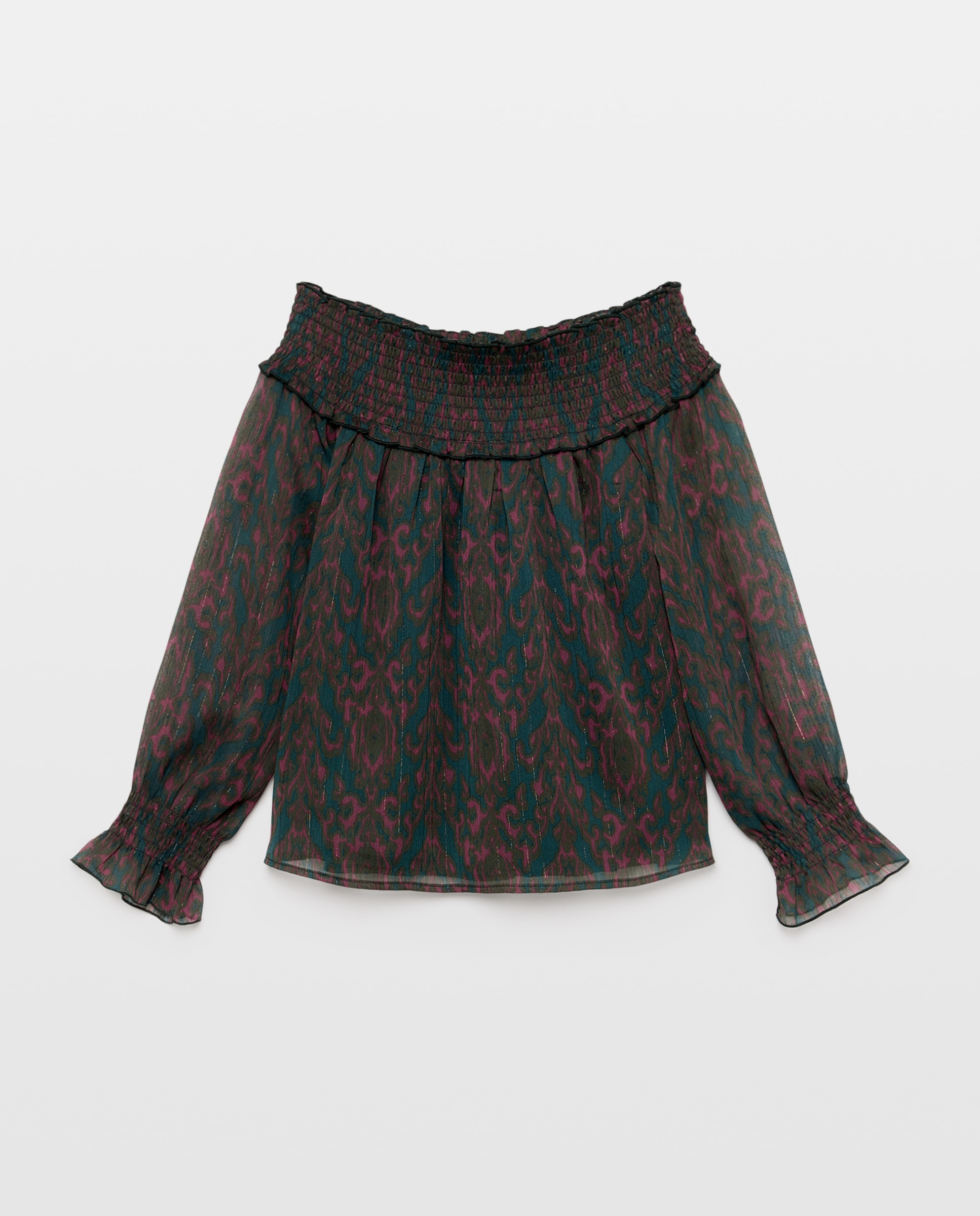 Blusa de Manga Comprida com Decote Caicai e Estampado Verde-4