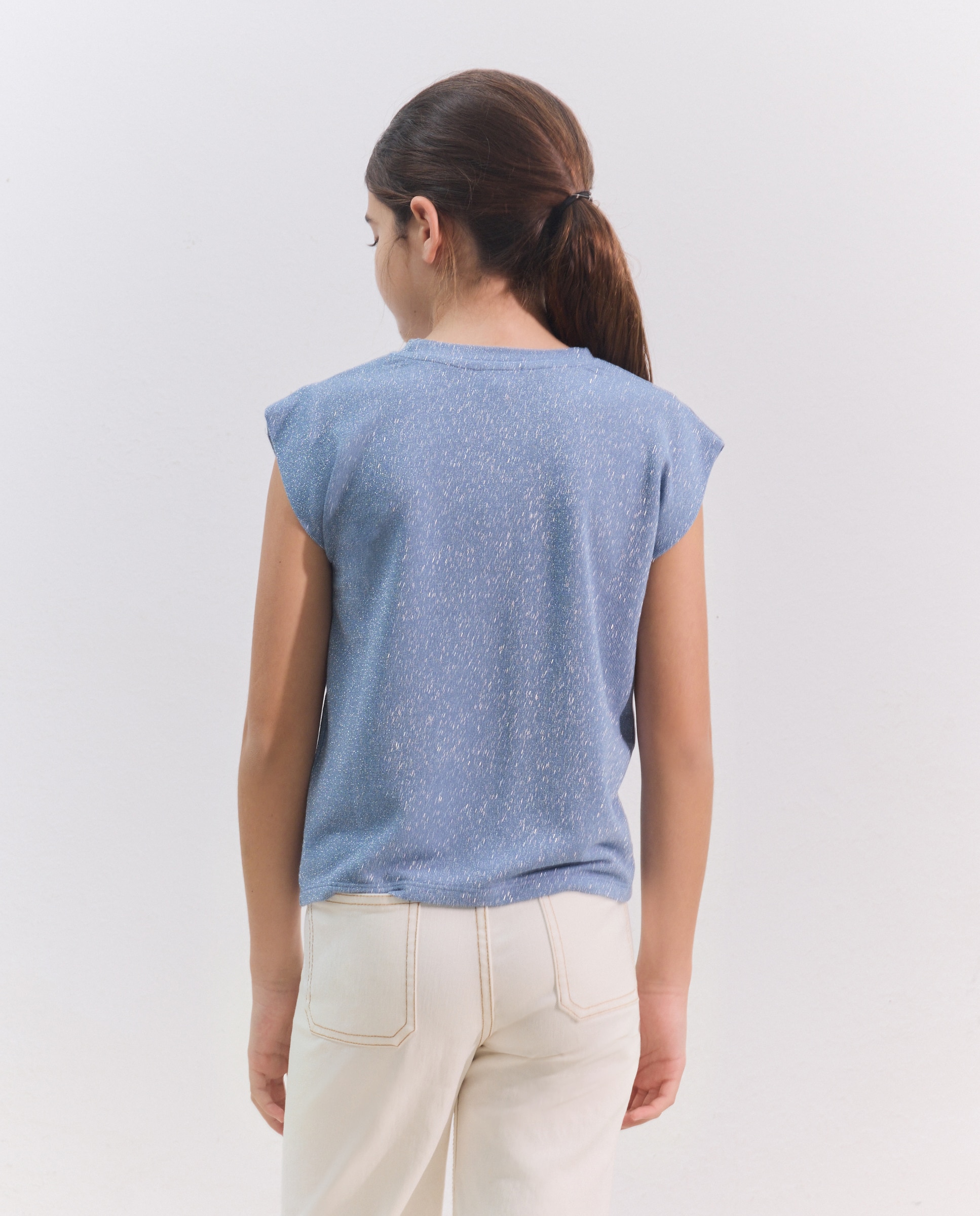 T-shirt de Fio Metalizado com Manga Caída 430 Azul Escuro-3