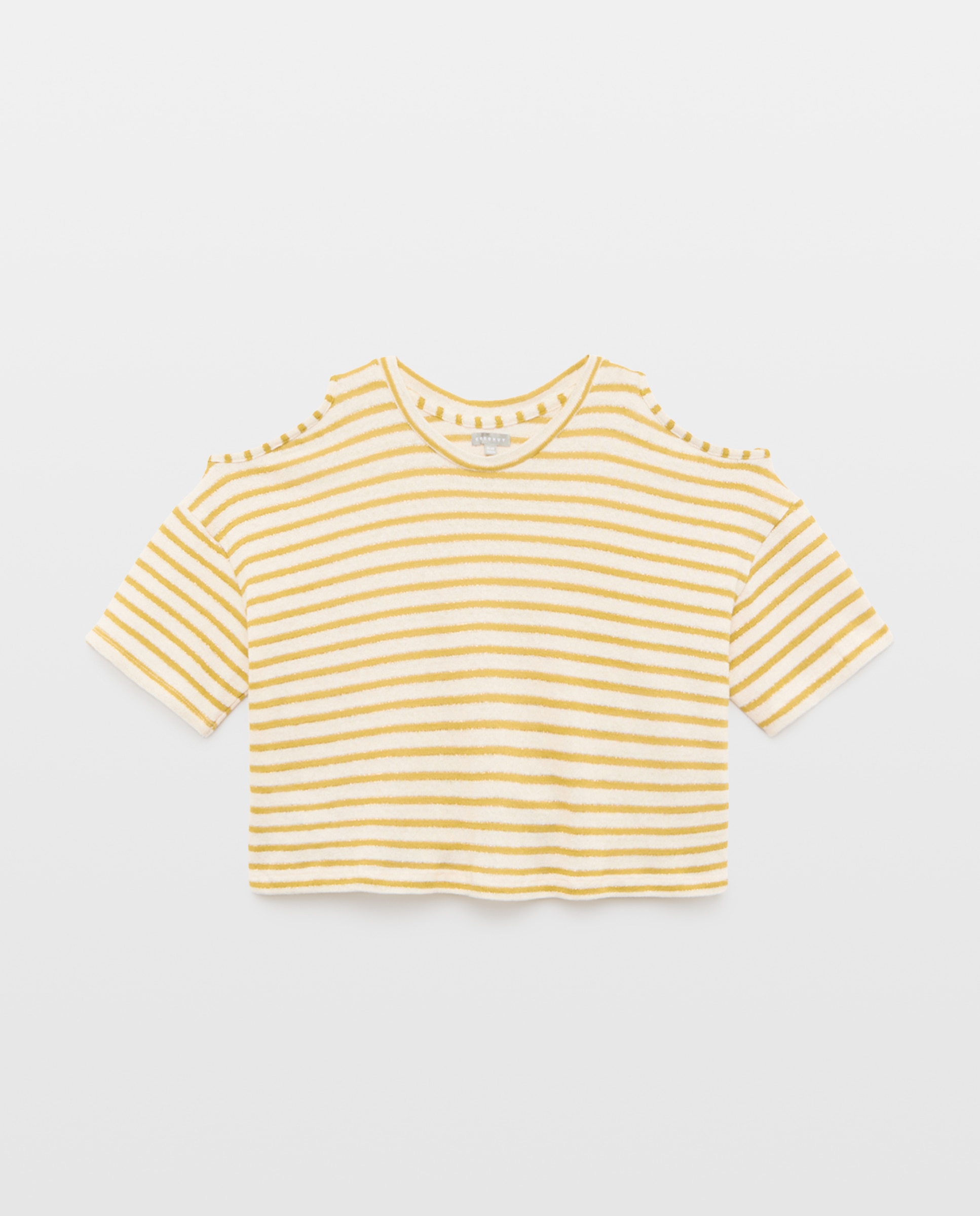 Imagem 0 de T-shirt de Manga Curta Cut Out no Ombro e Riscas de Fio Metalizado