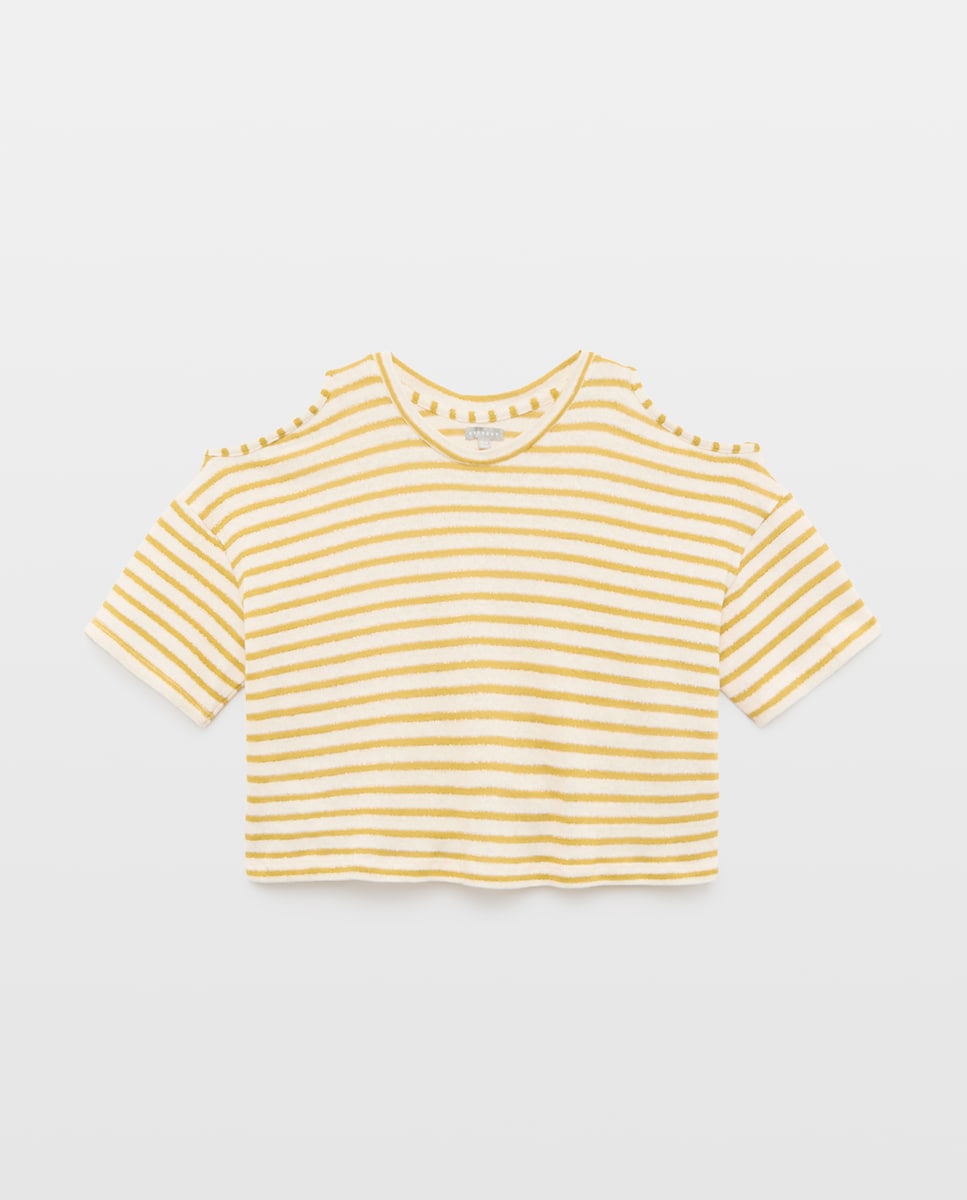 Imagem 0 de T-shirt de Manga Curta Cut Out no Ombro e Riscas de Fio Metalizado