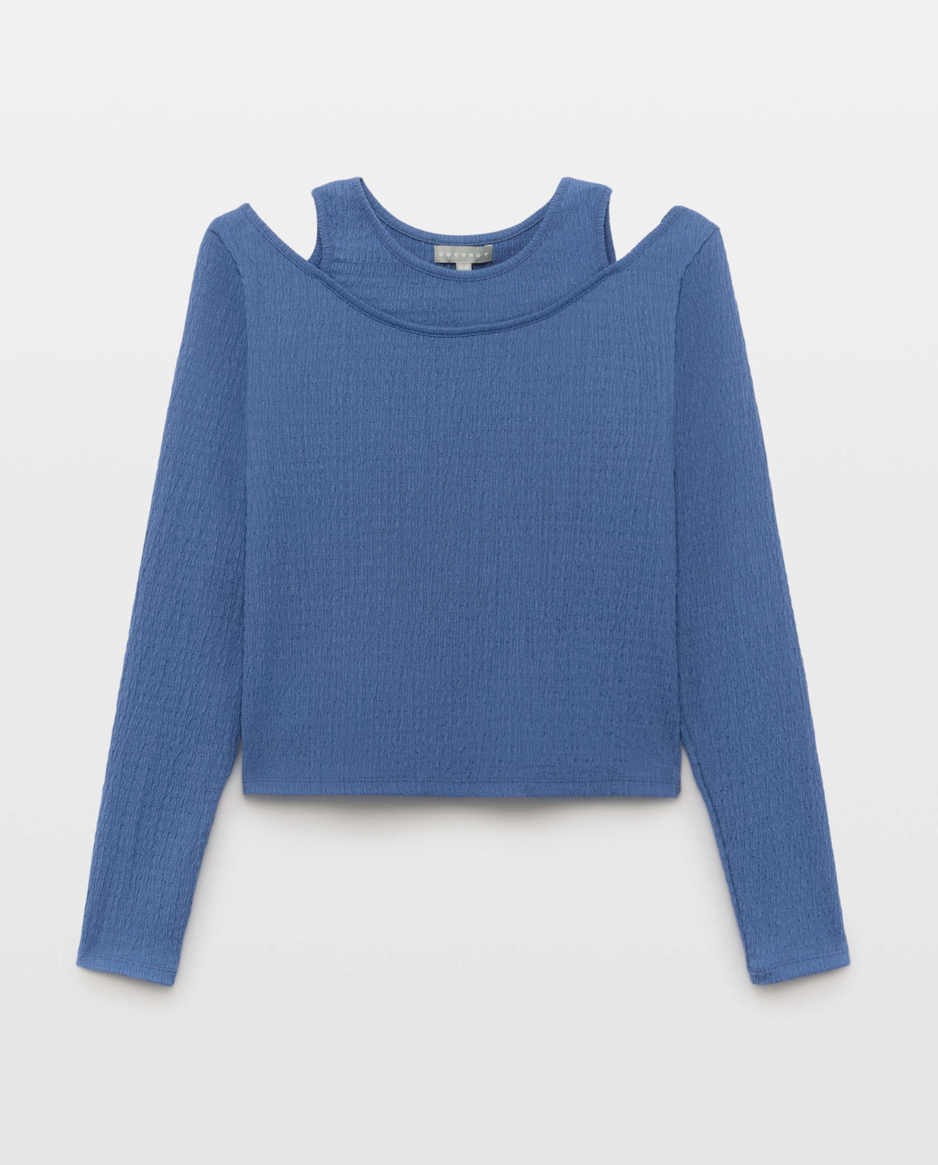 Camisola Básica de Manga Comprida com Efeito Enrugado Azul-escuro-5