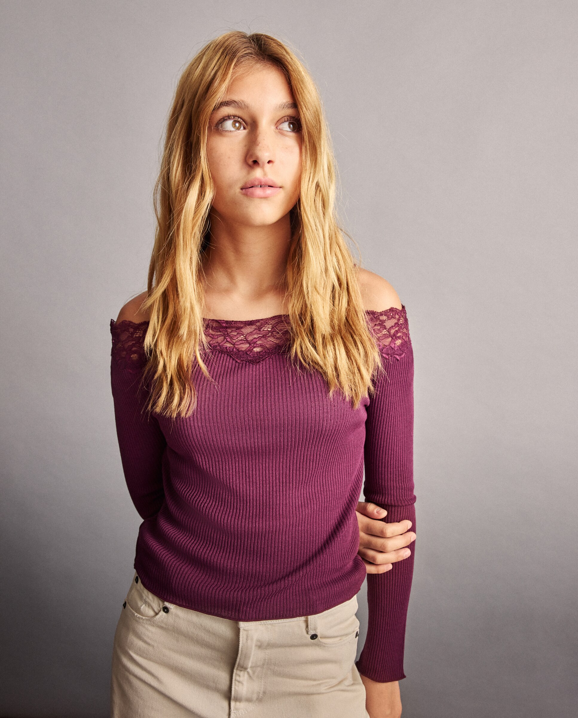 Camiseta de niña básica hombro destapado - Coconut El Corte Inglés - 291 Berenjena 291 Berenjena-3