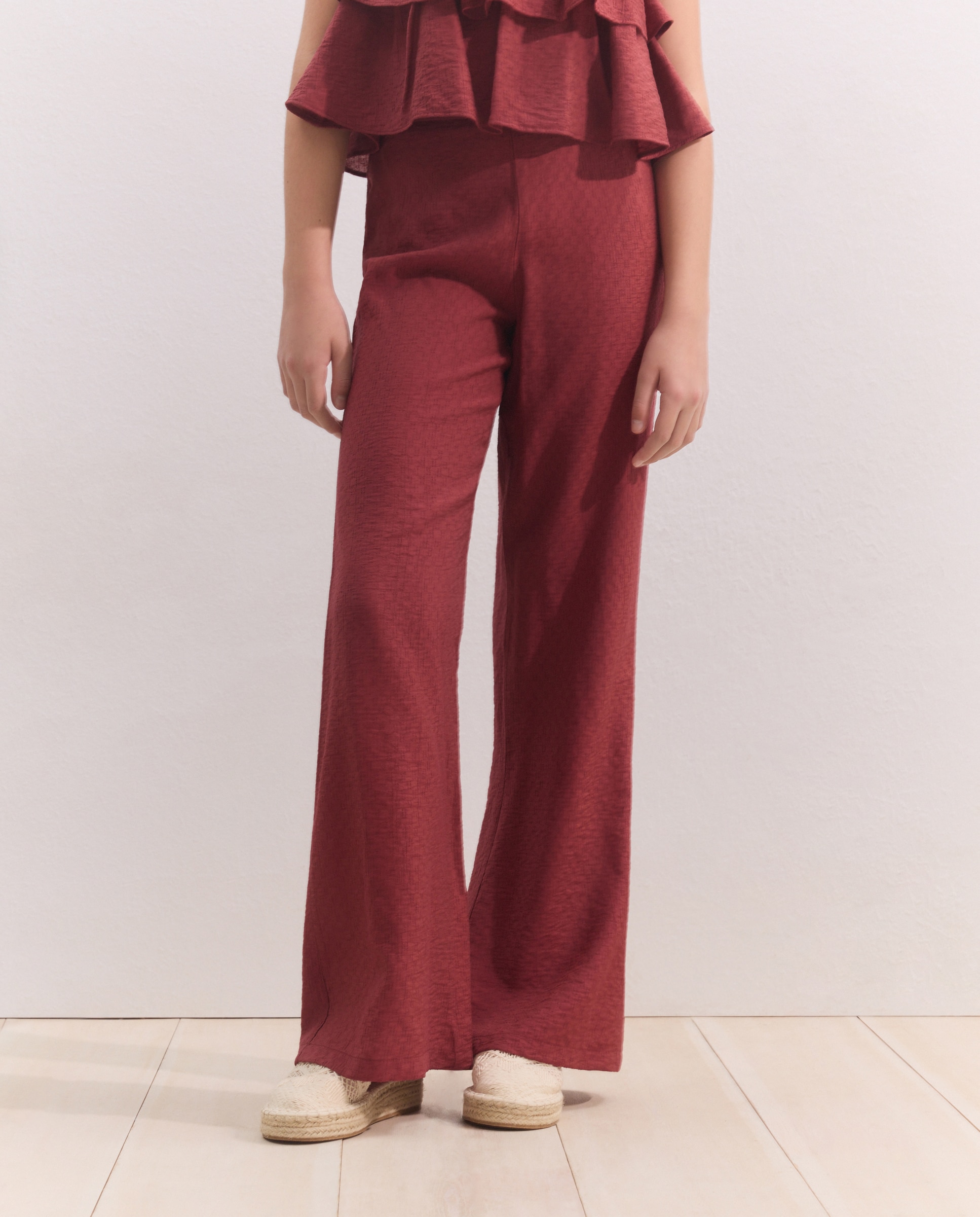 Calças Fluidas com Jacquard Bordeaux-2