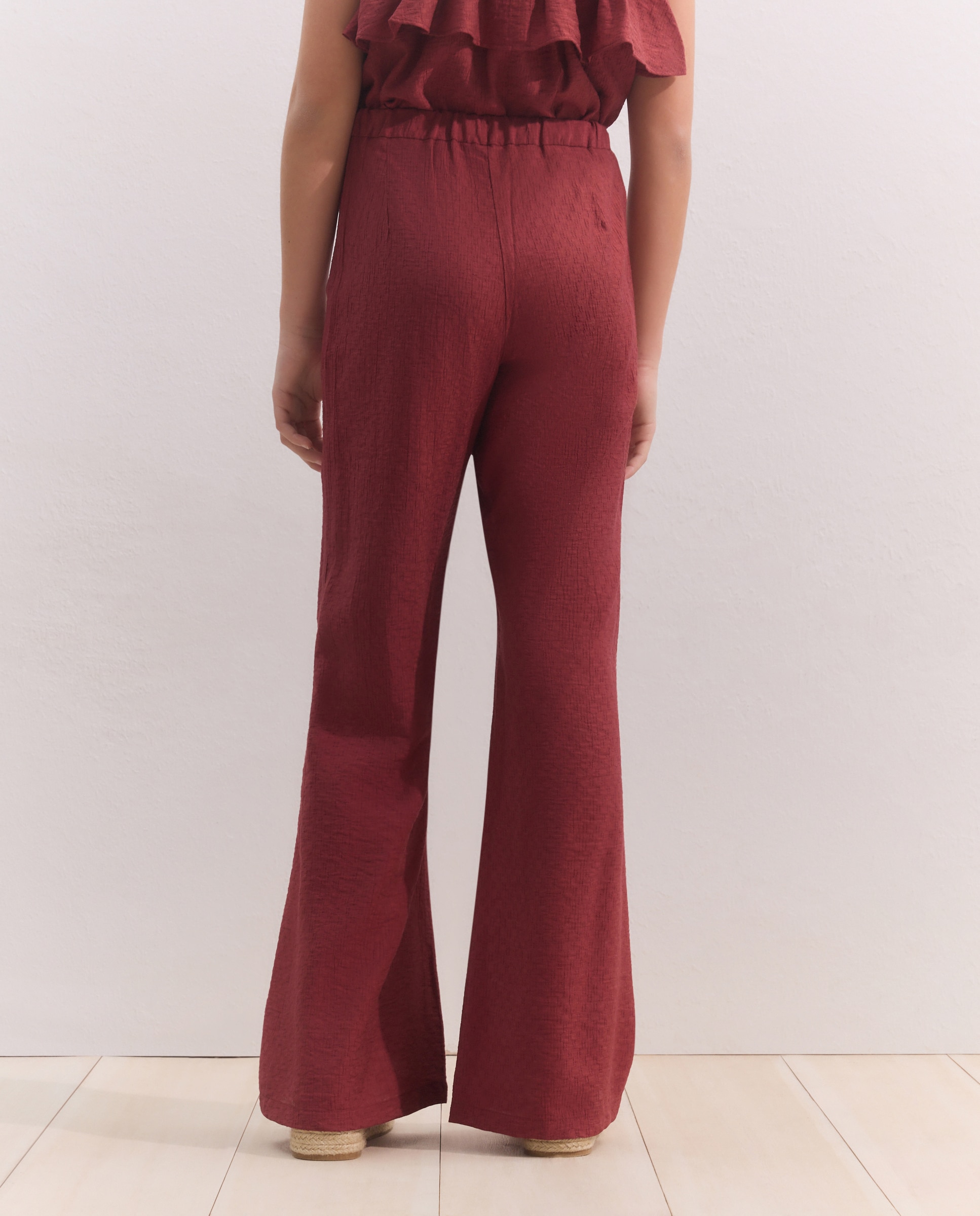 Calças Fluidas com Jacquard Bordeaux-3