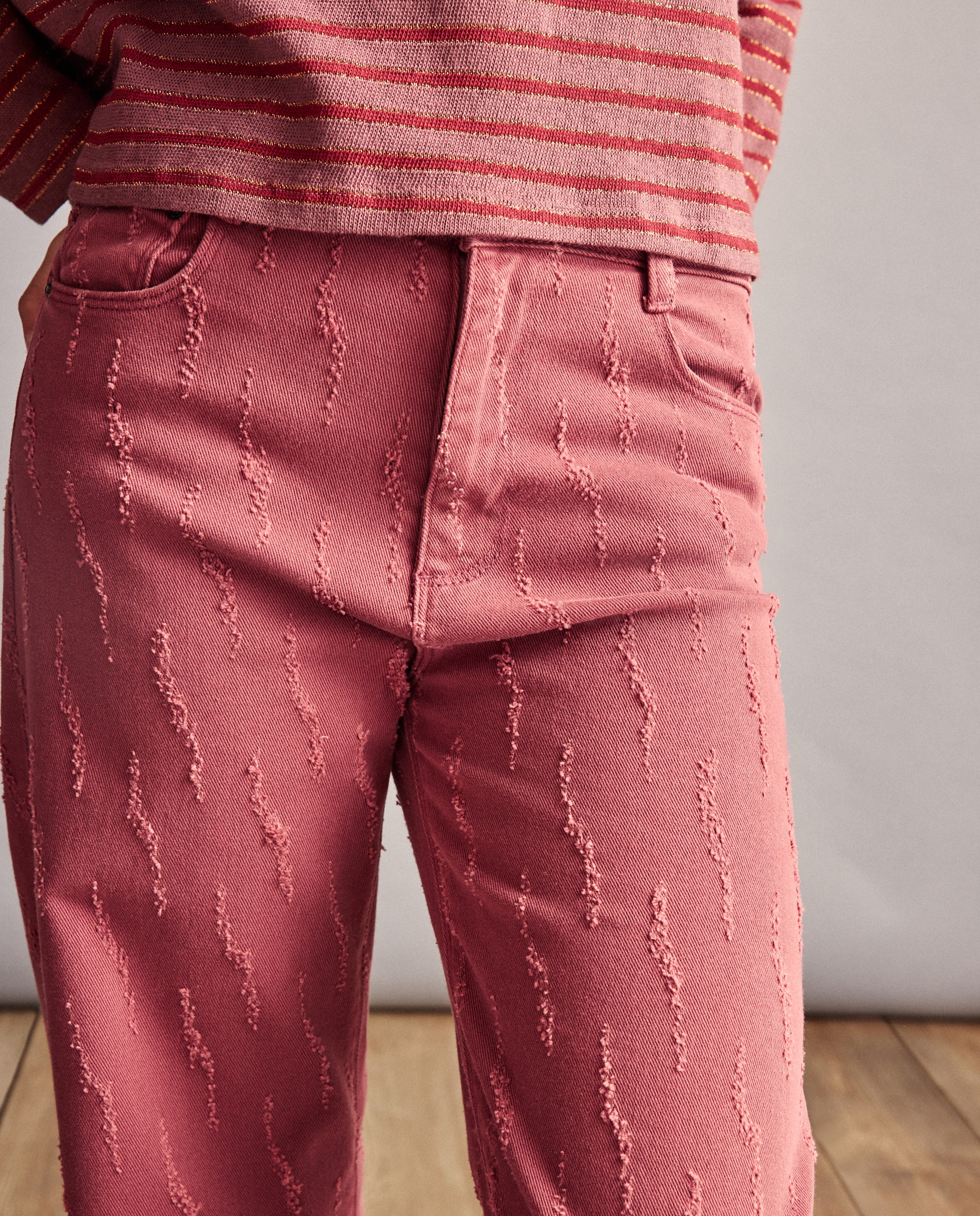 Jeans com Rasgões e Desfiados Ameixa-3