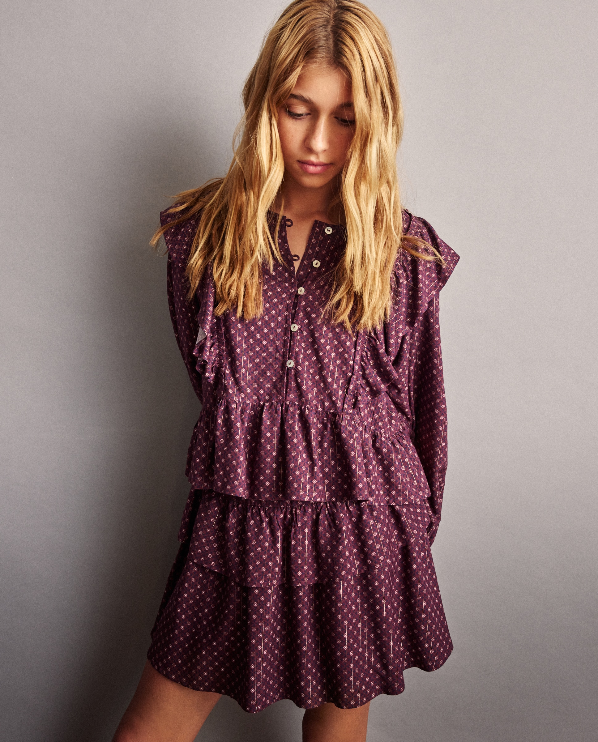 Imagem 0 de Saia de Viscose com Folhos e Estampado de Mini Girassol