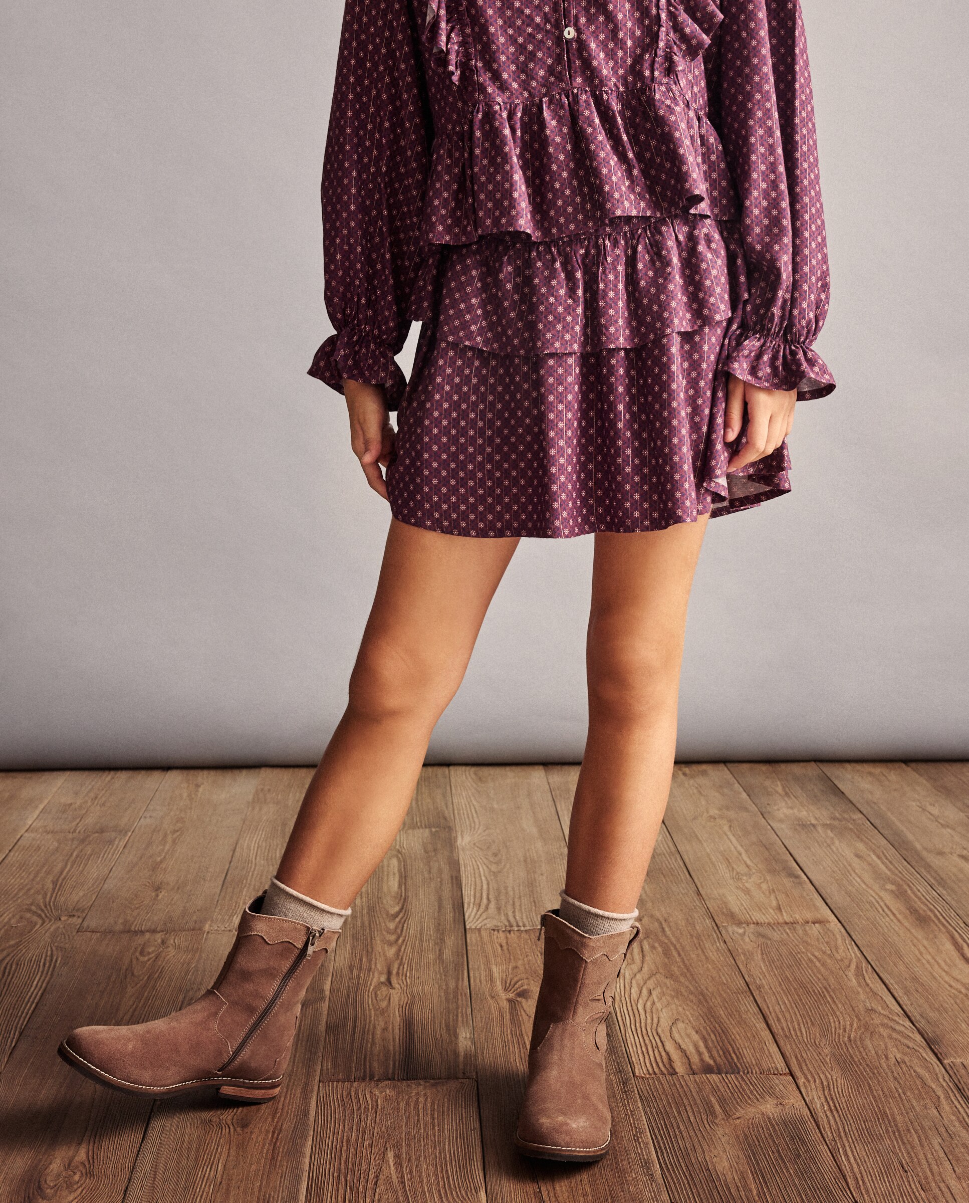 Saia de Viscose com Folhos e Estampado de Mini Girassol Coconut El Corte Inglés Vermelho-2